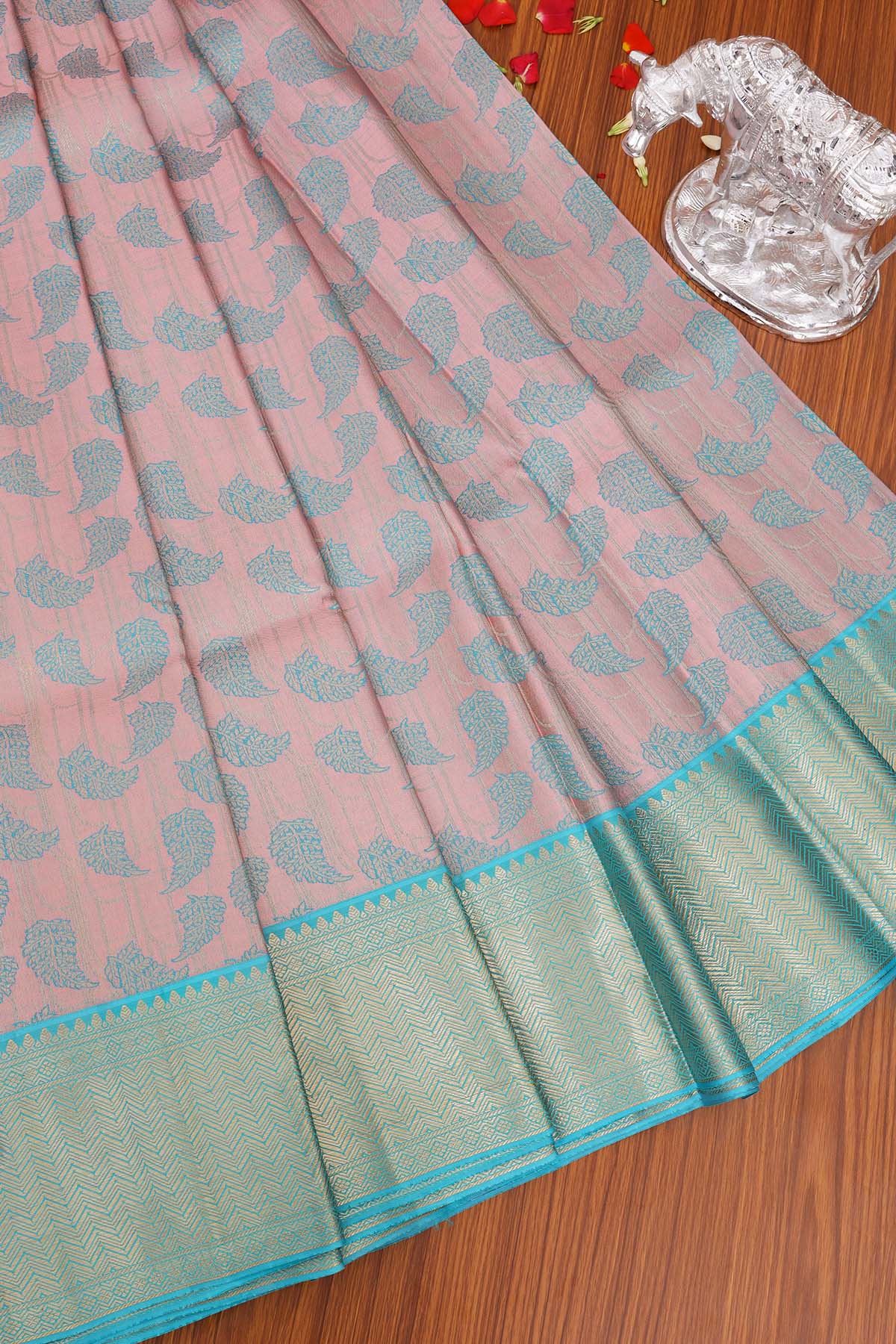 Pastel Pink Aqua Kanchipuram Silk Saree