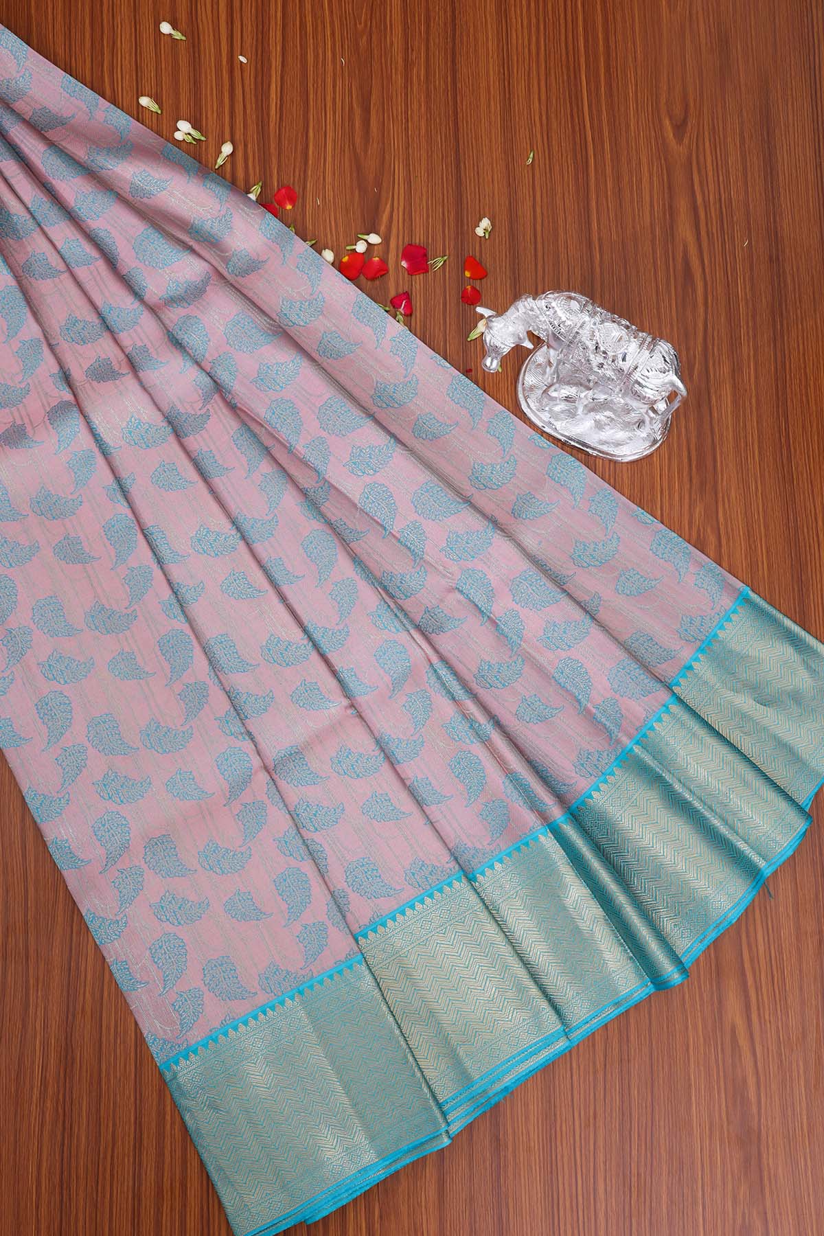 Pastel Pink Aqua Kanchipuram Silk Saree