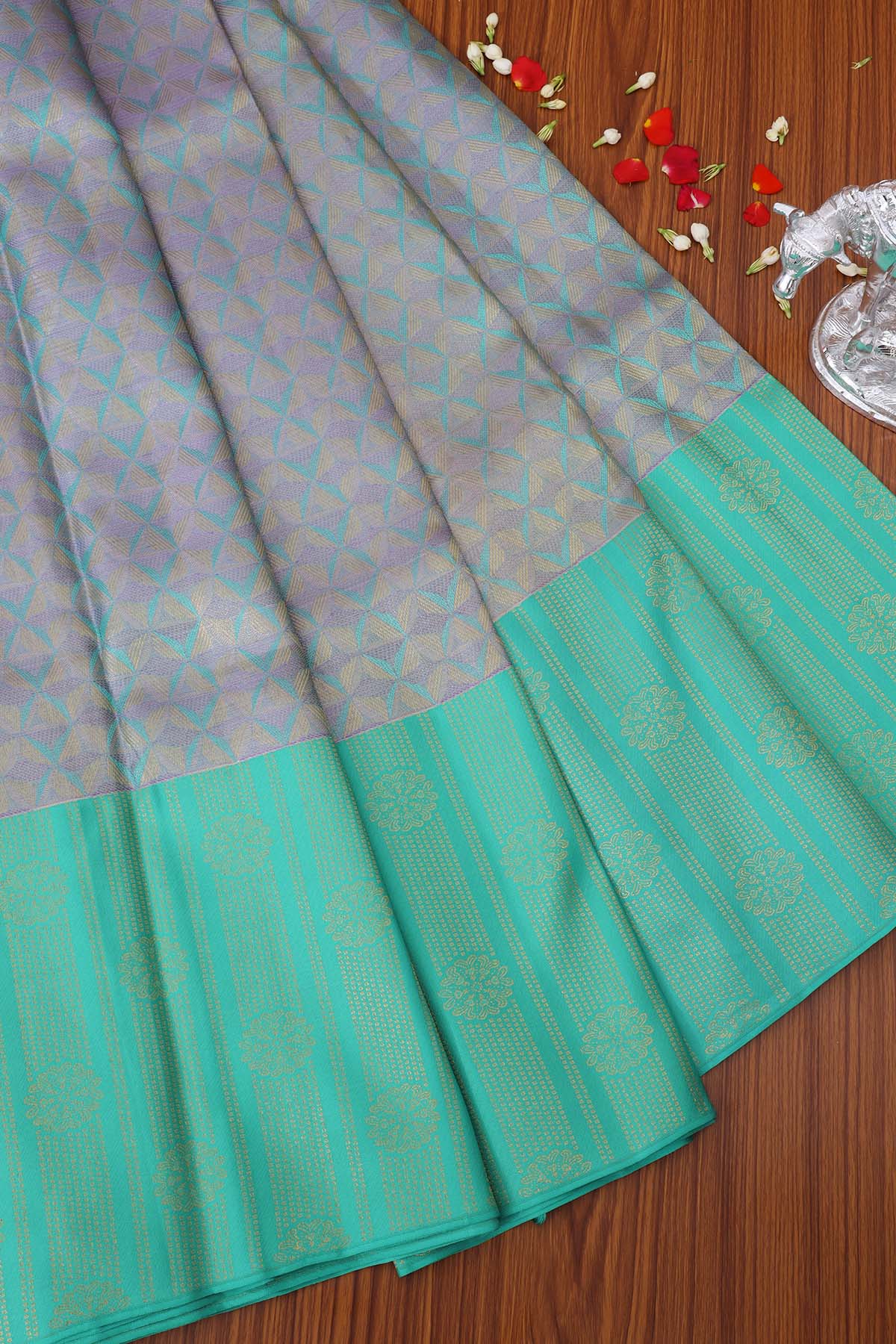 Sea Green Silver Zari Kanchipuram Silk Saree