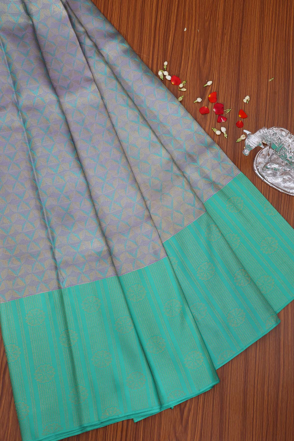 Sea Green Silver Zari Kanchipuram Silk Saree