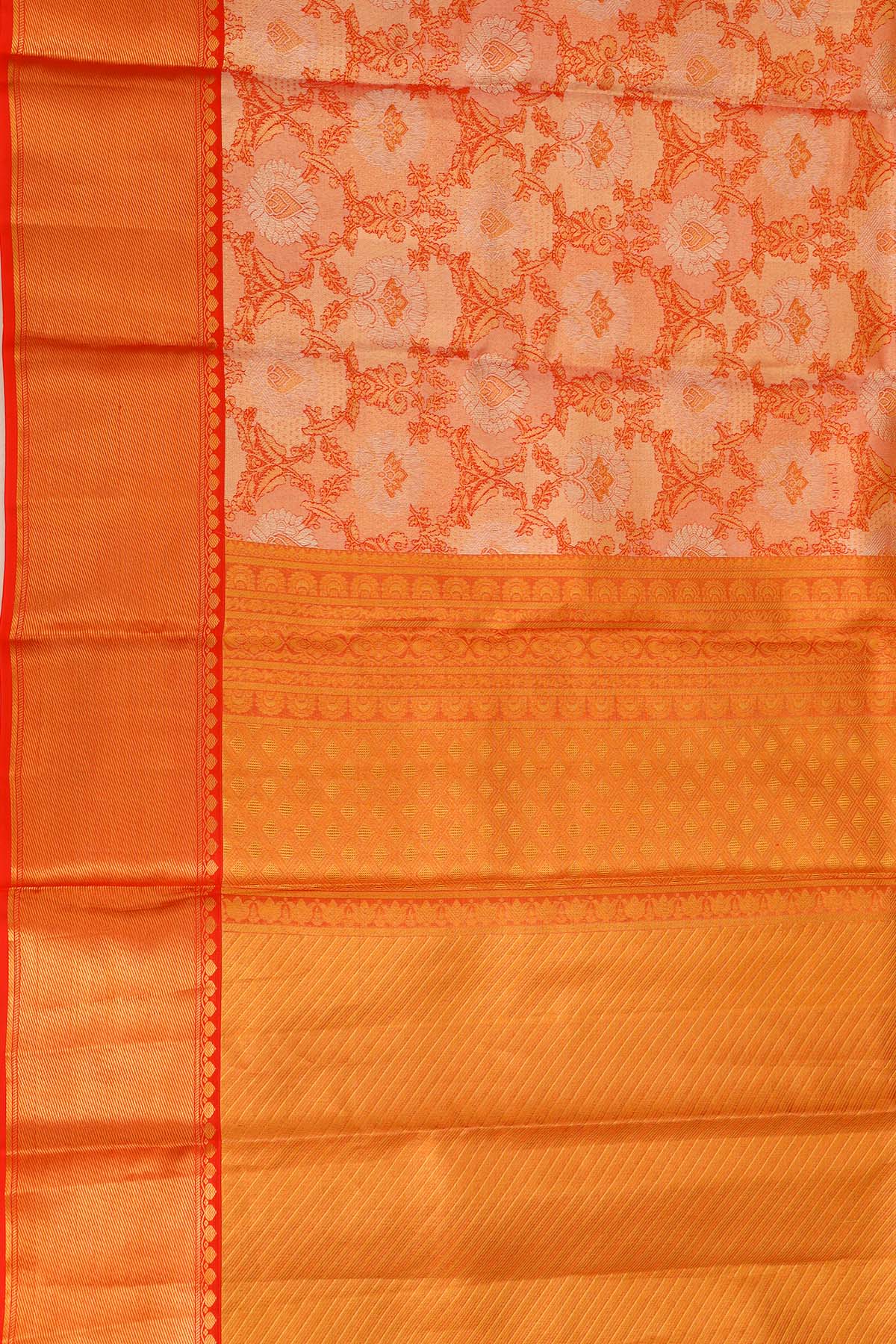 Traditional Peach Gold Kanchipuram Silk Saree