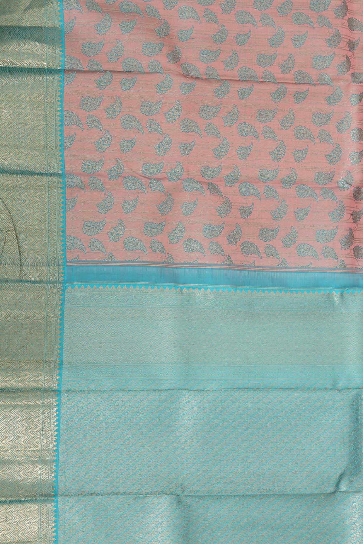 Pastel Pink Aqua Kanchipuram Silk Saree