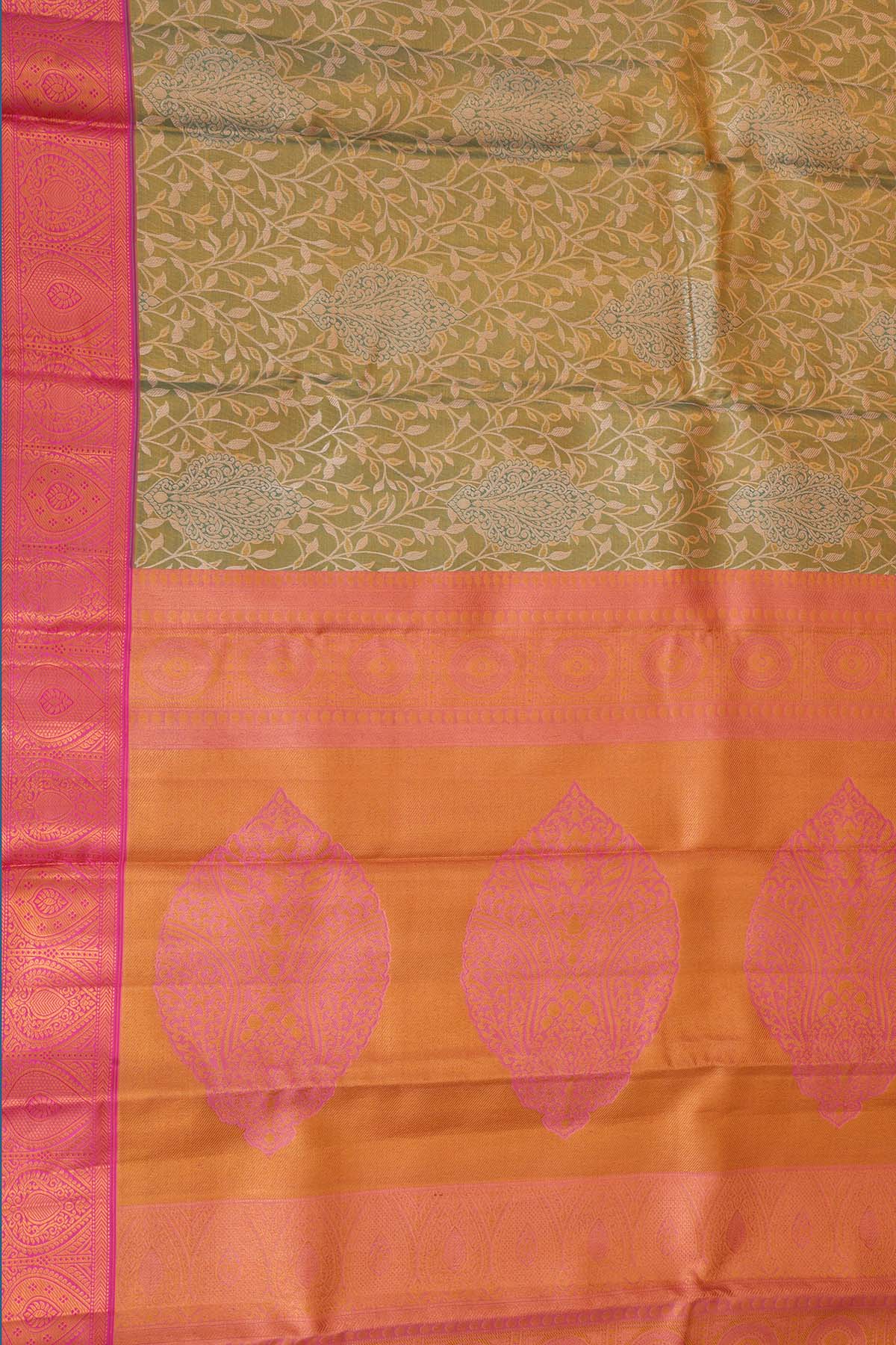 Gold Pink Contrast Kanchipuram Silk Saree