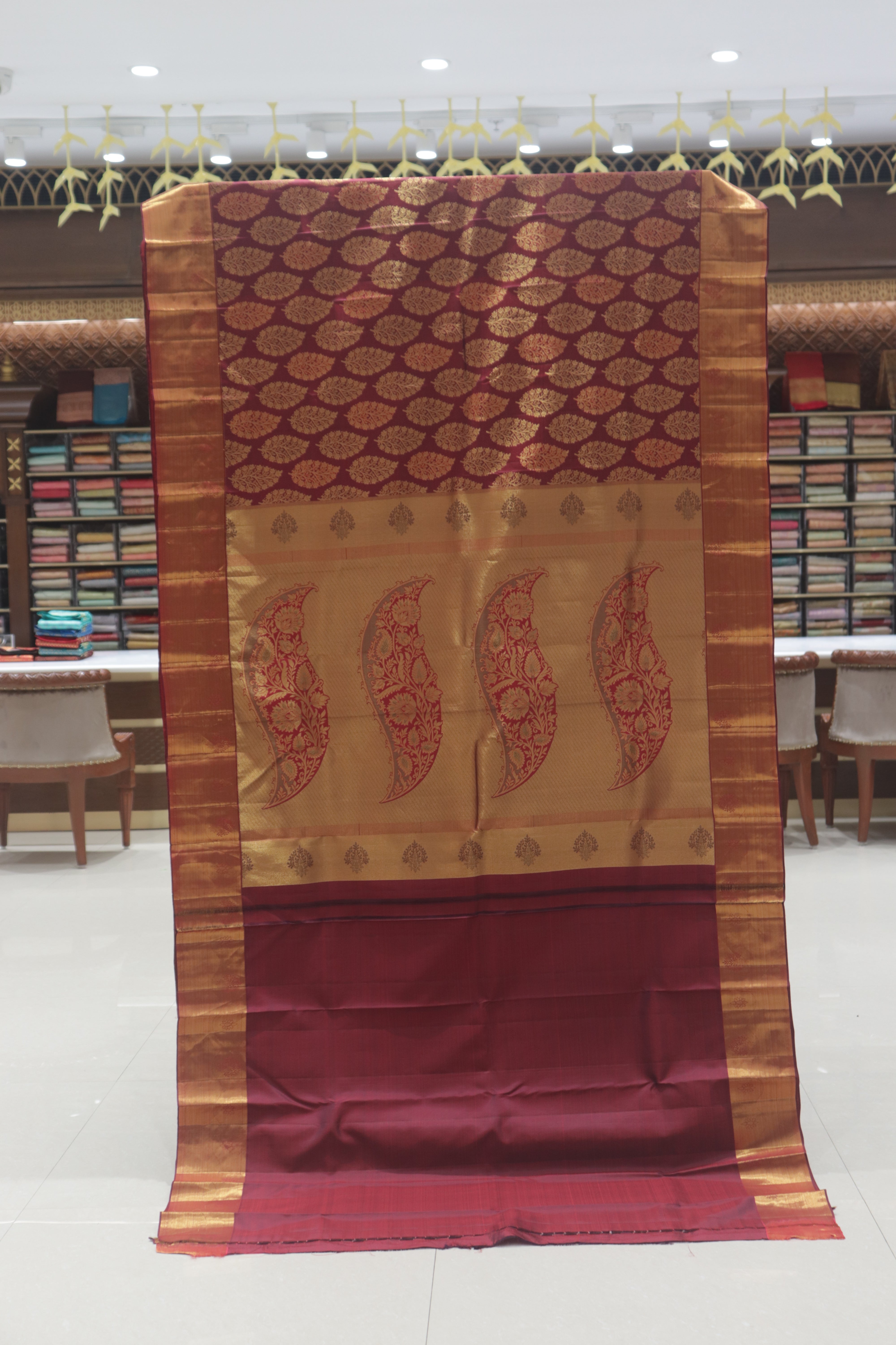 Royal Maroon Paisley Zari Kanchipuram Silk Saree