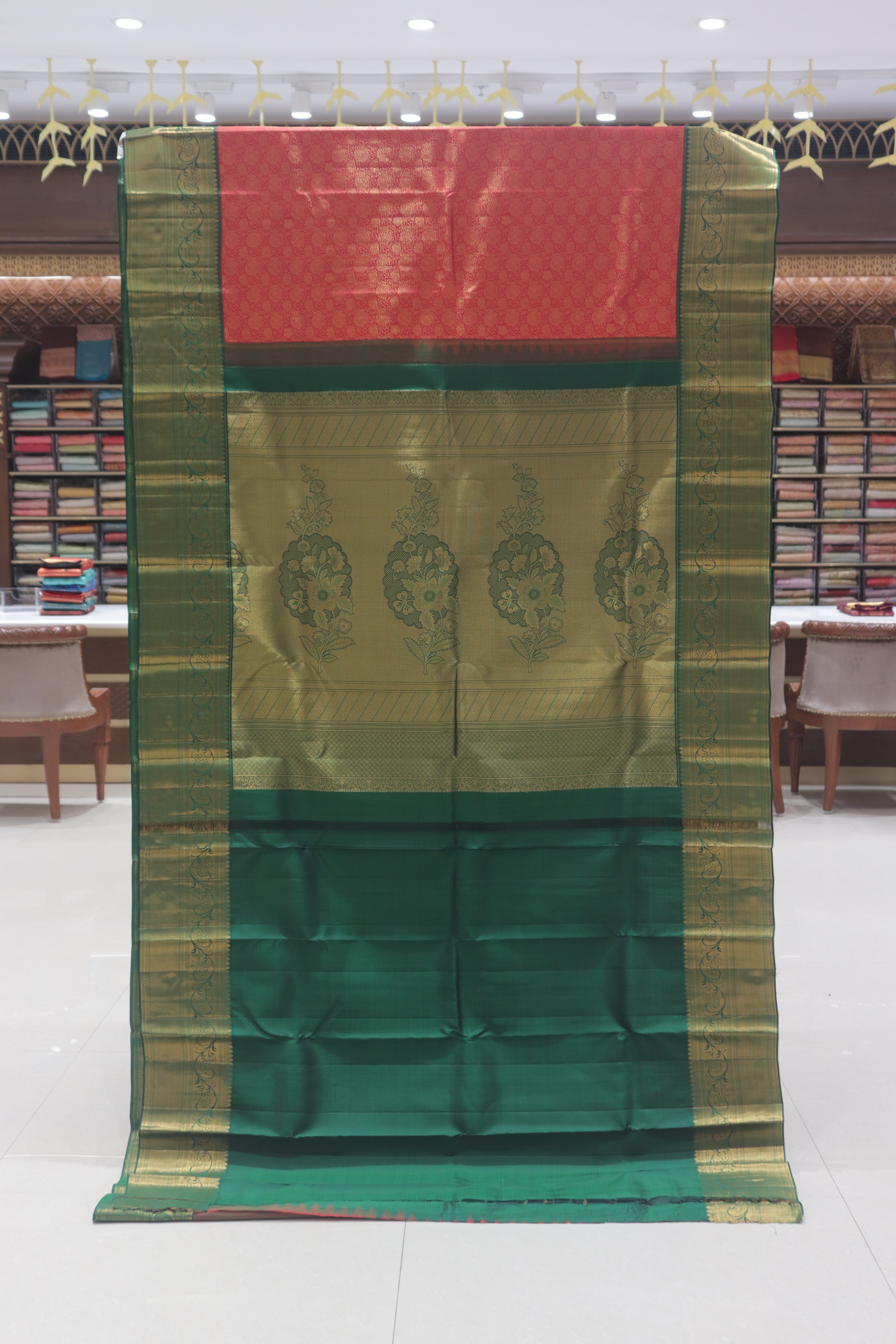 Elegant Traditional Silk Saree with Zari Border & Floral Motifs