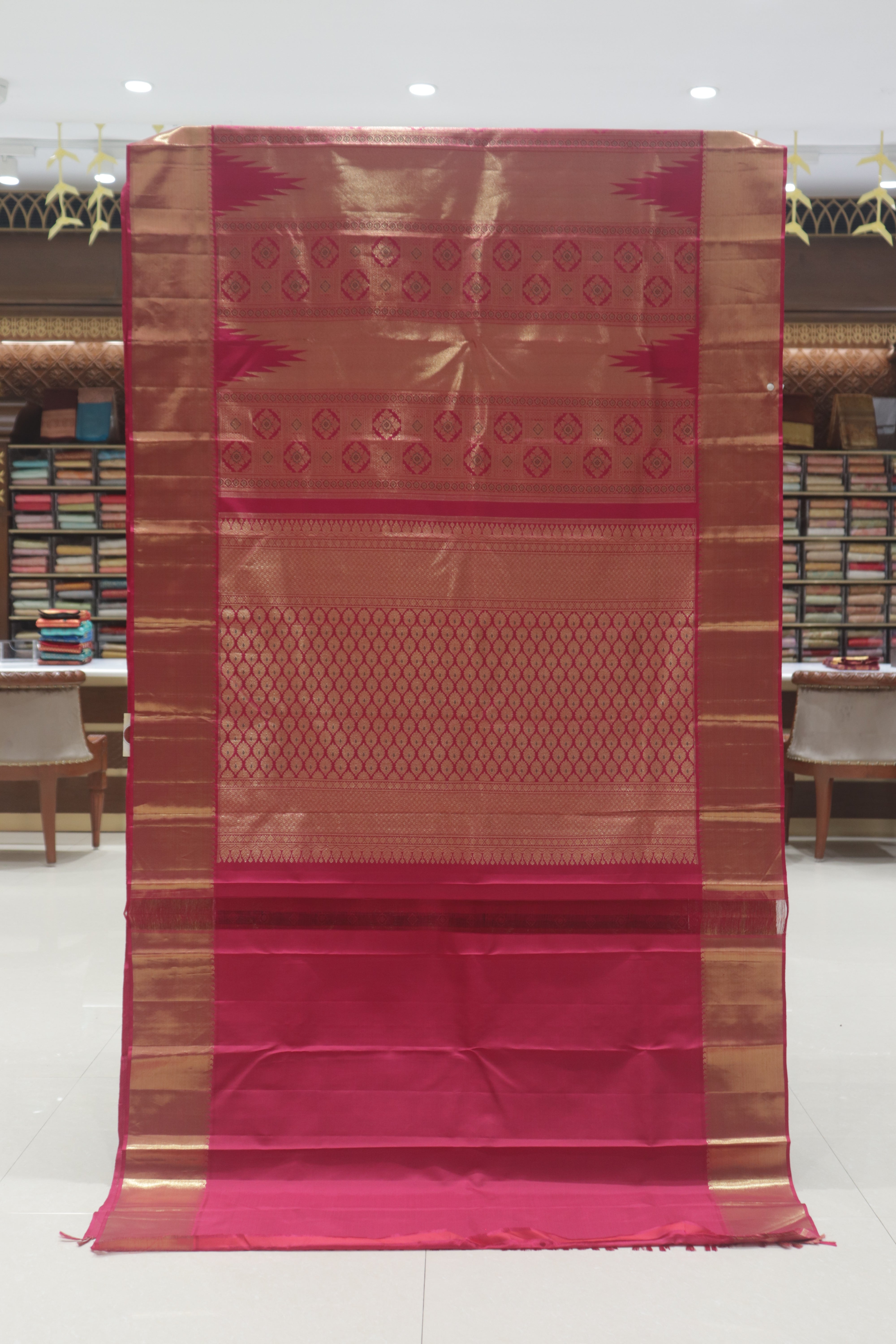 Classic Vermilion Red Traditional Kanchipuram Silk Saree