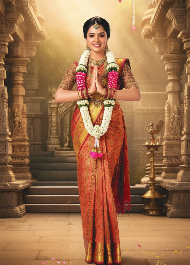 Bridal Red Gold Kanchipuram Silk Saree