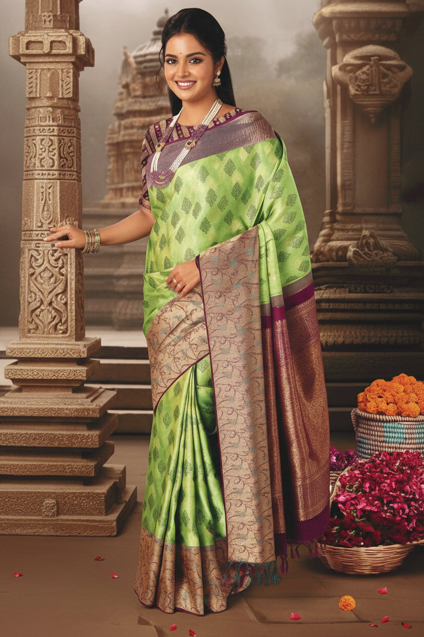 Parrot Green Traditional Kanchipuram Silk Saree