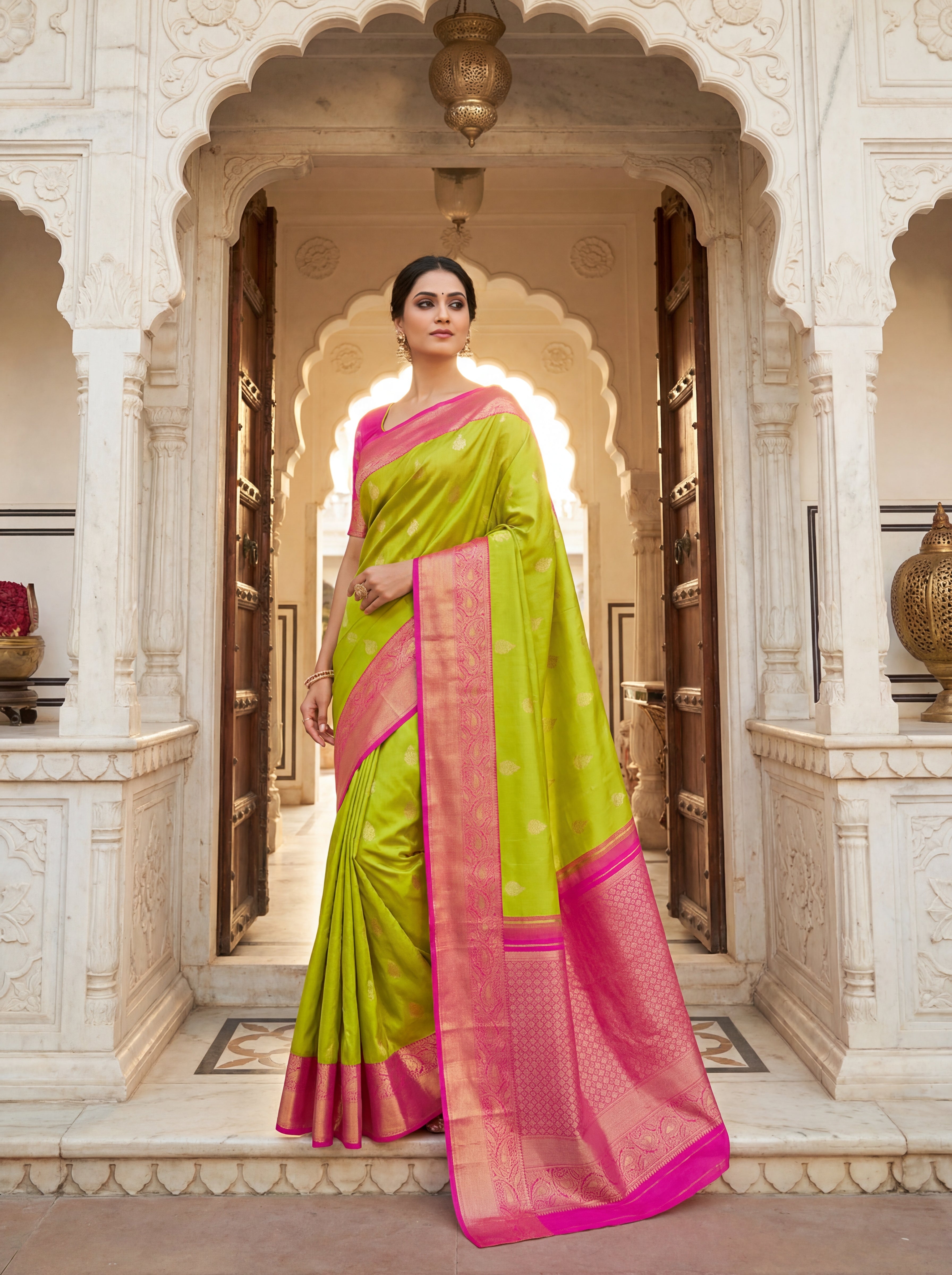 Vibrant Parrot Green Mix Soft Silk Saree