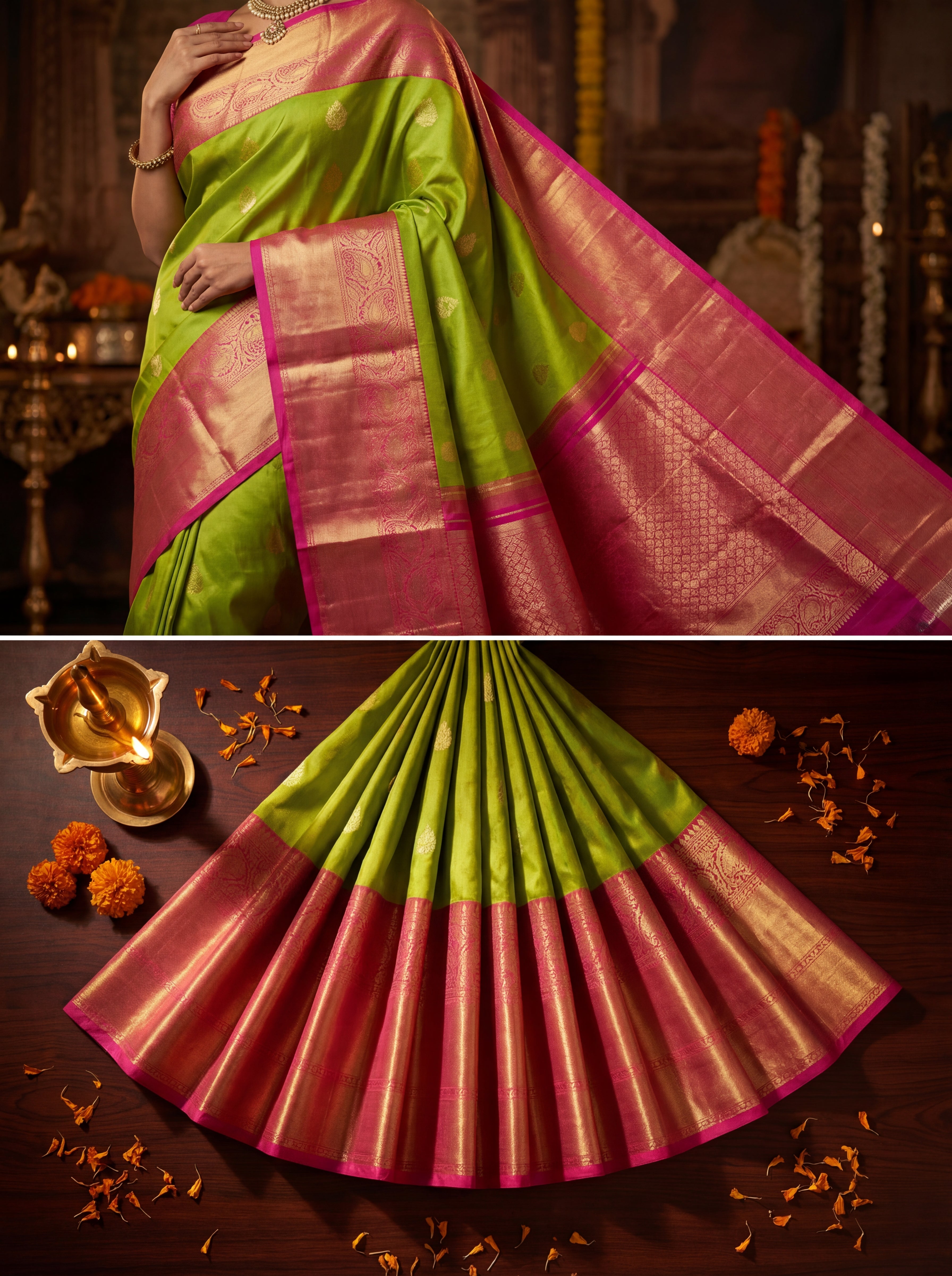 Vibrant Parrot Green Mix Soft Silk Saree