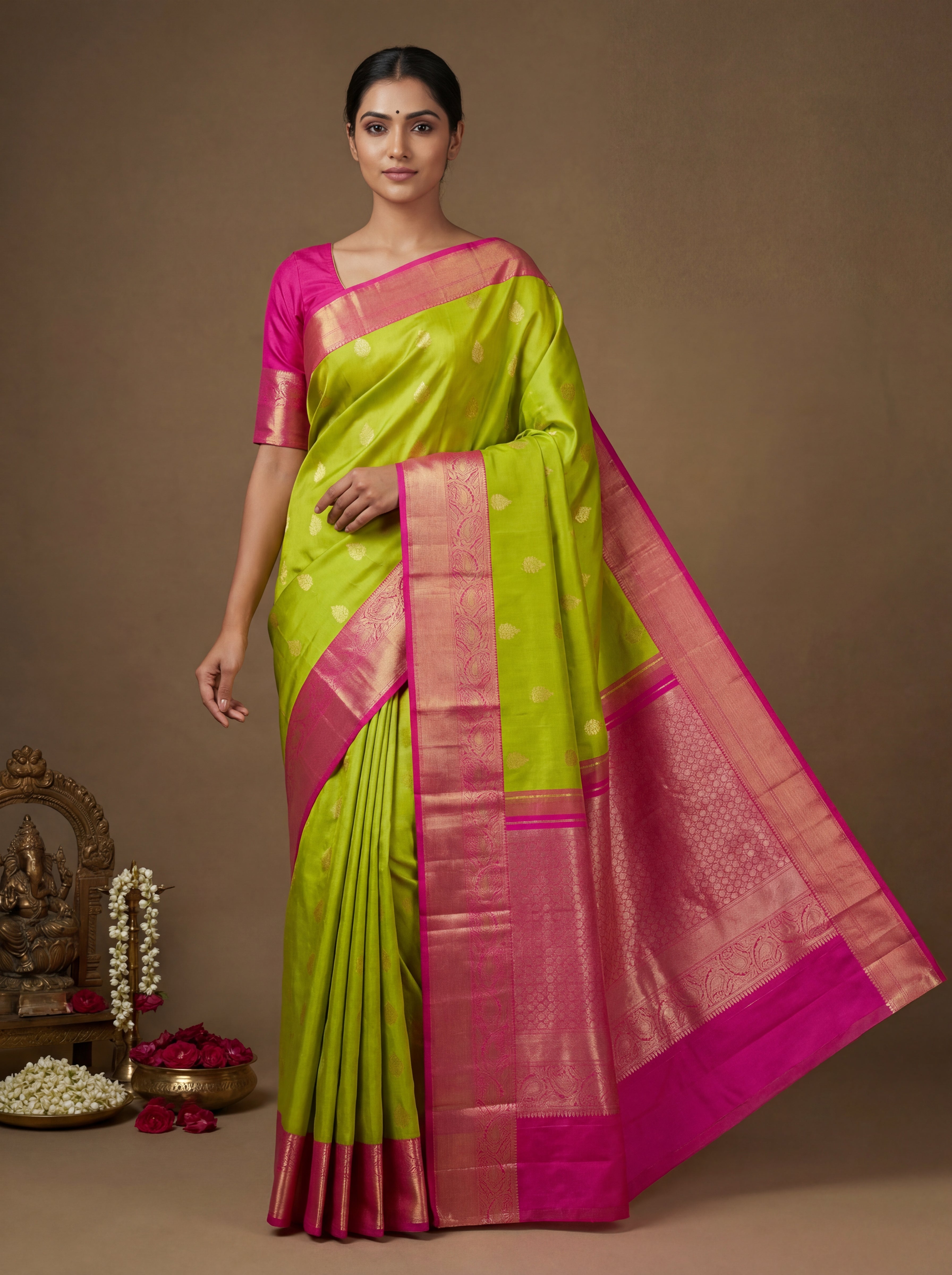 Vibrant Parrot Green Mix Soft Silk Saree