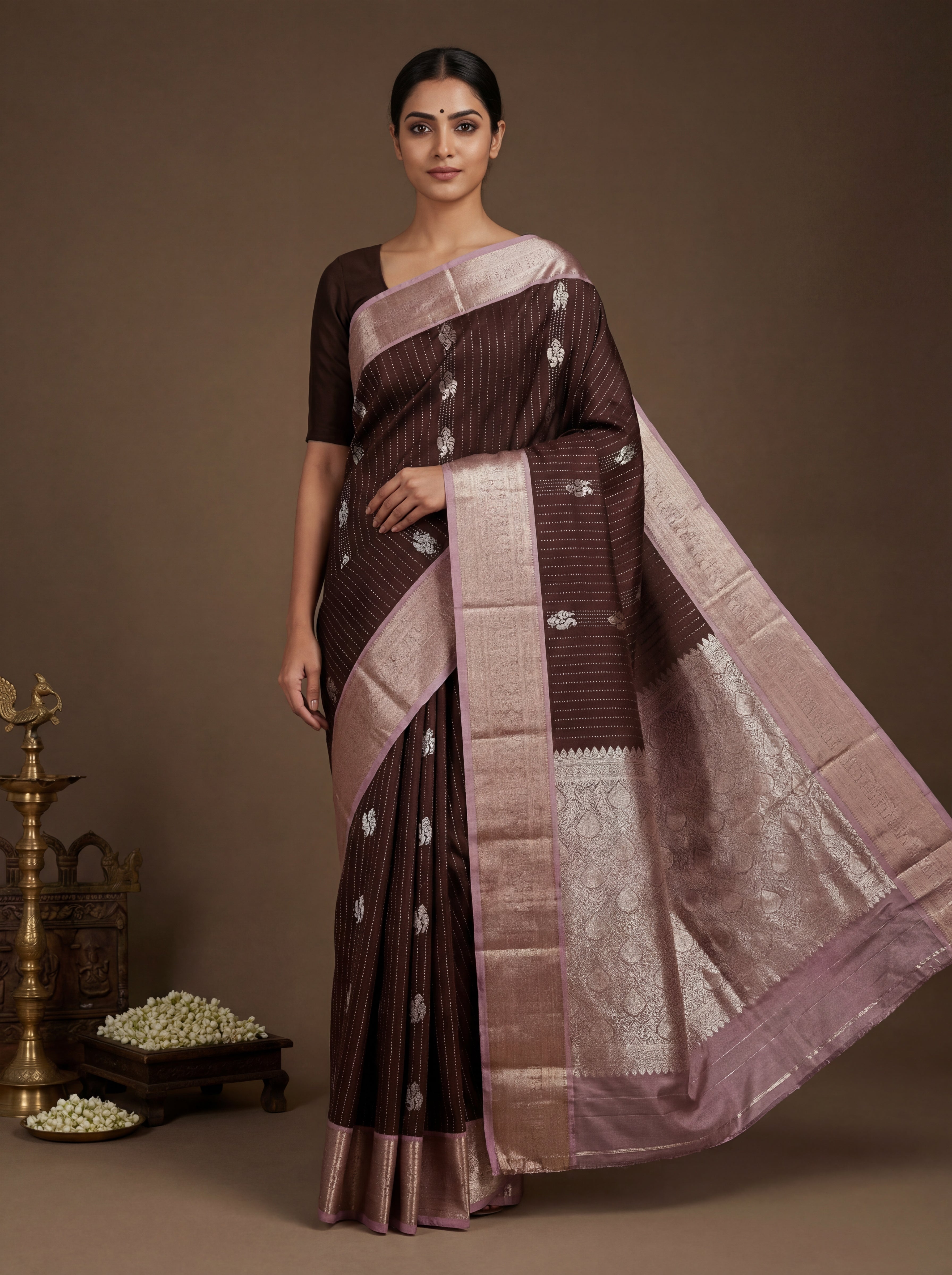 Elegant Chocolate Brown Mix Soft Silk Saree