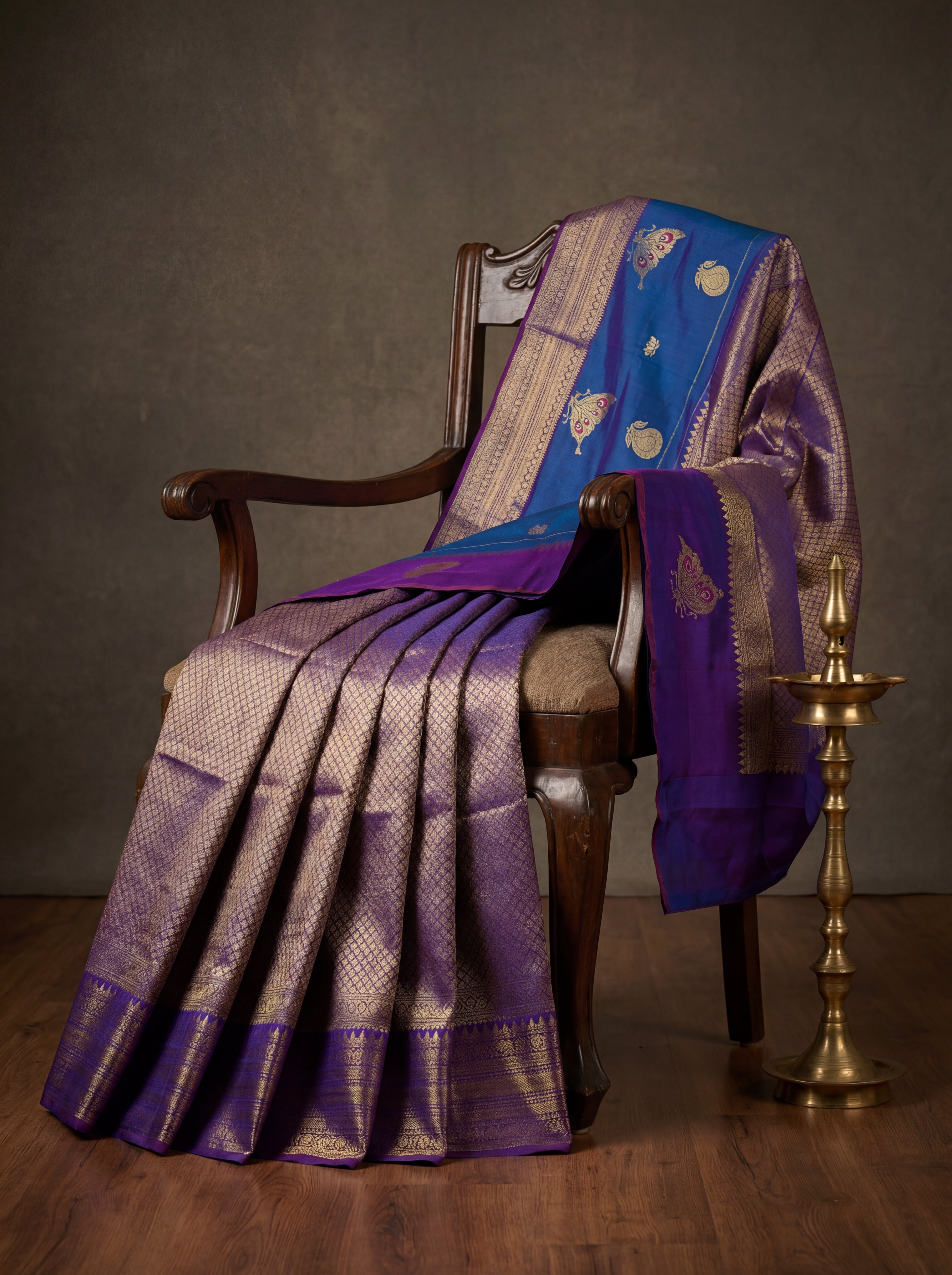 Elegant Teal Blue Kanchi Handloom Saree