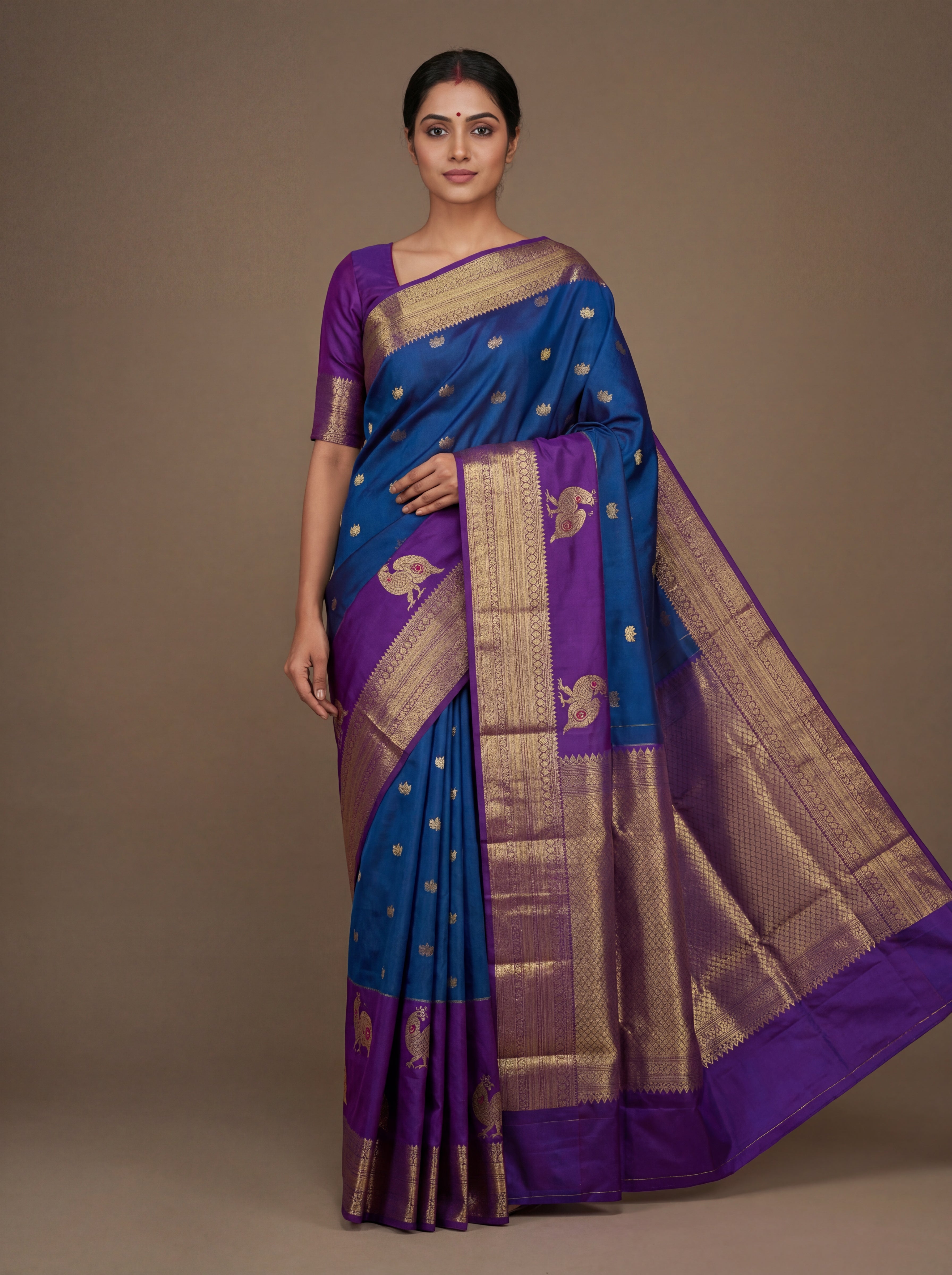 Elegant Teal Blue Kanchi Handloom Saree
