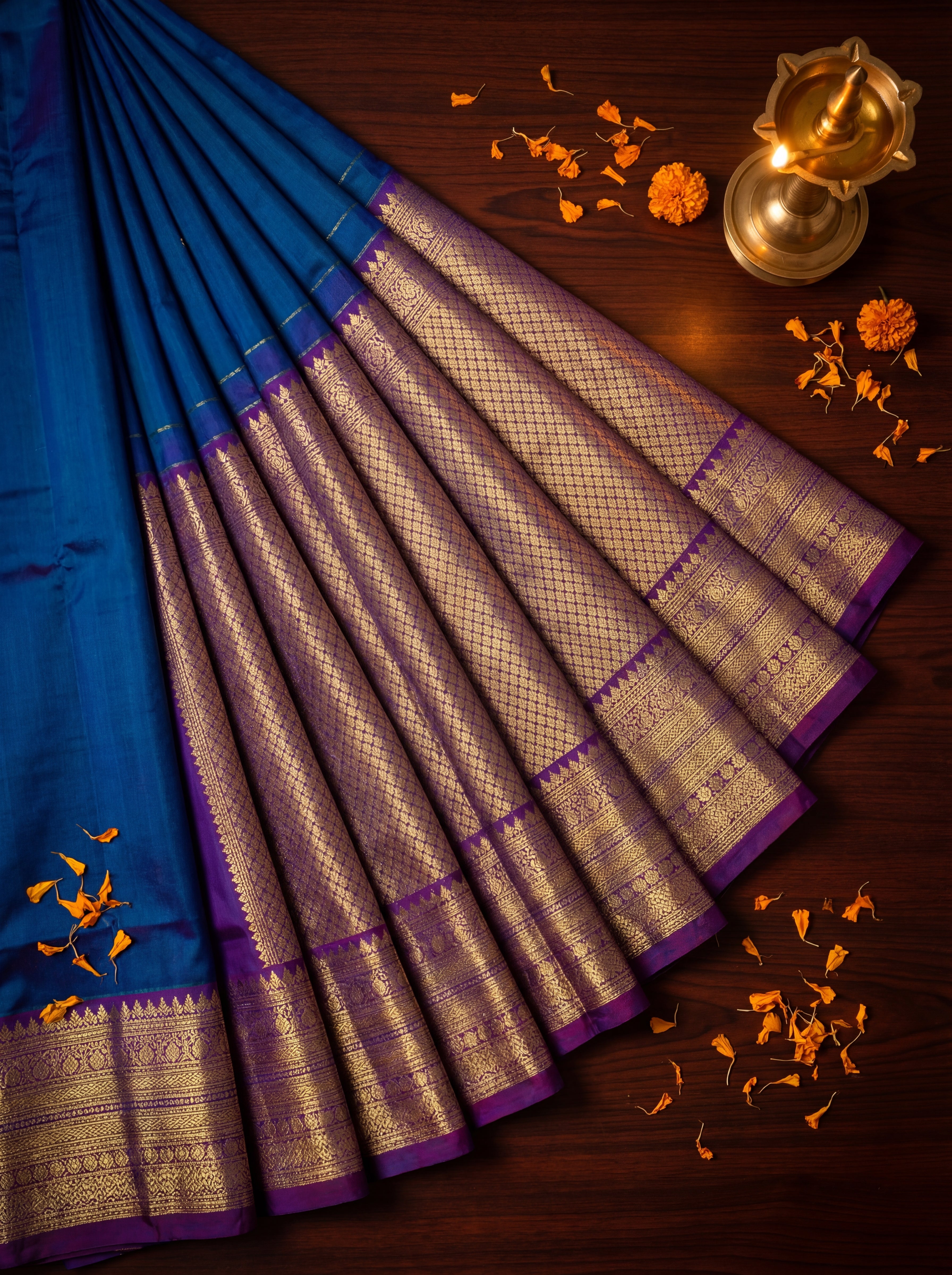 Elegant Teal Blue Kanchi Handloom Saree