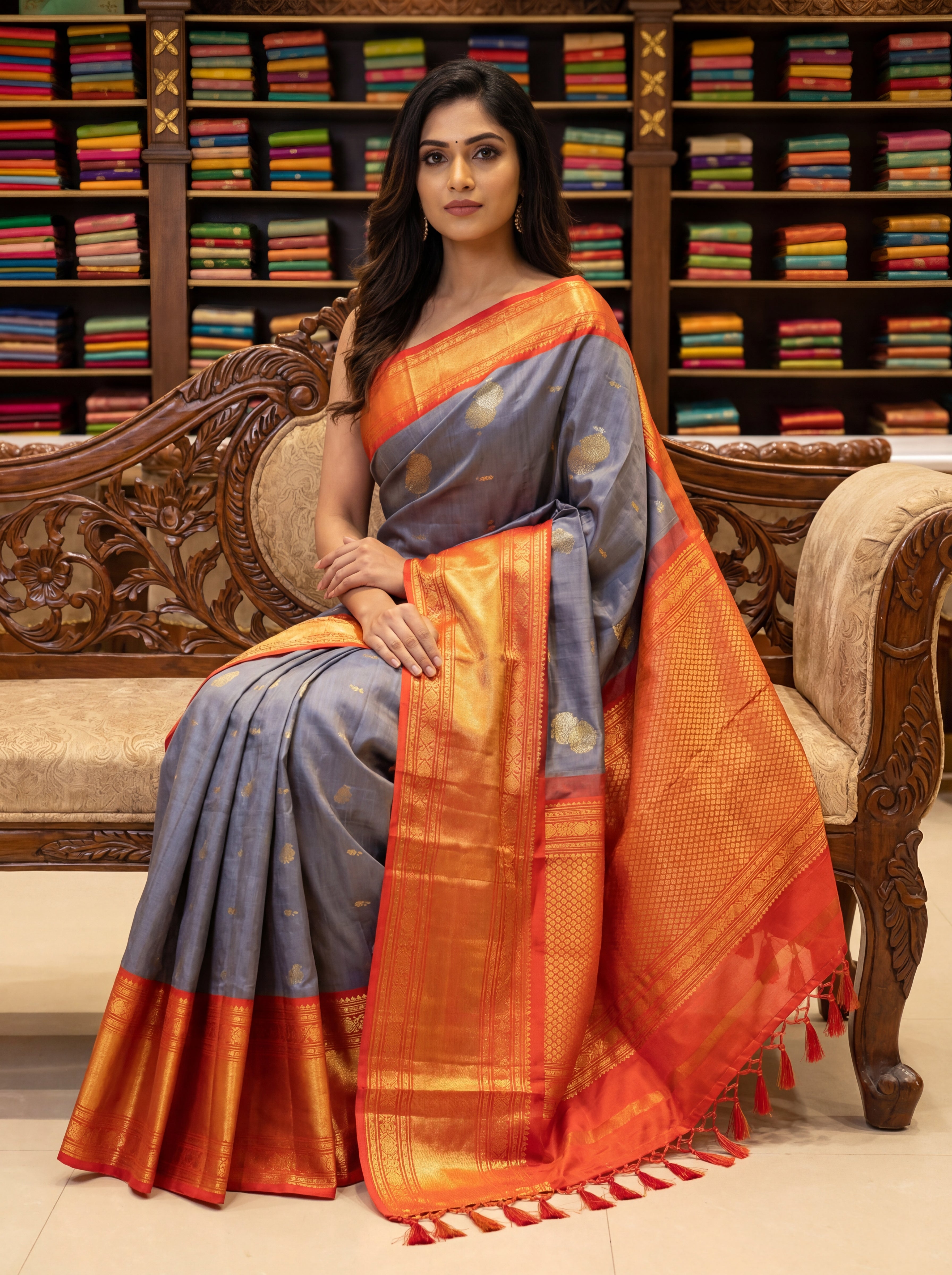 Elegant Grey Kanchi Handloom Saree