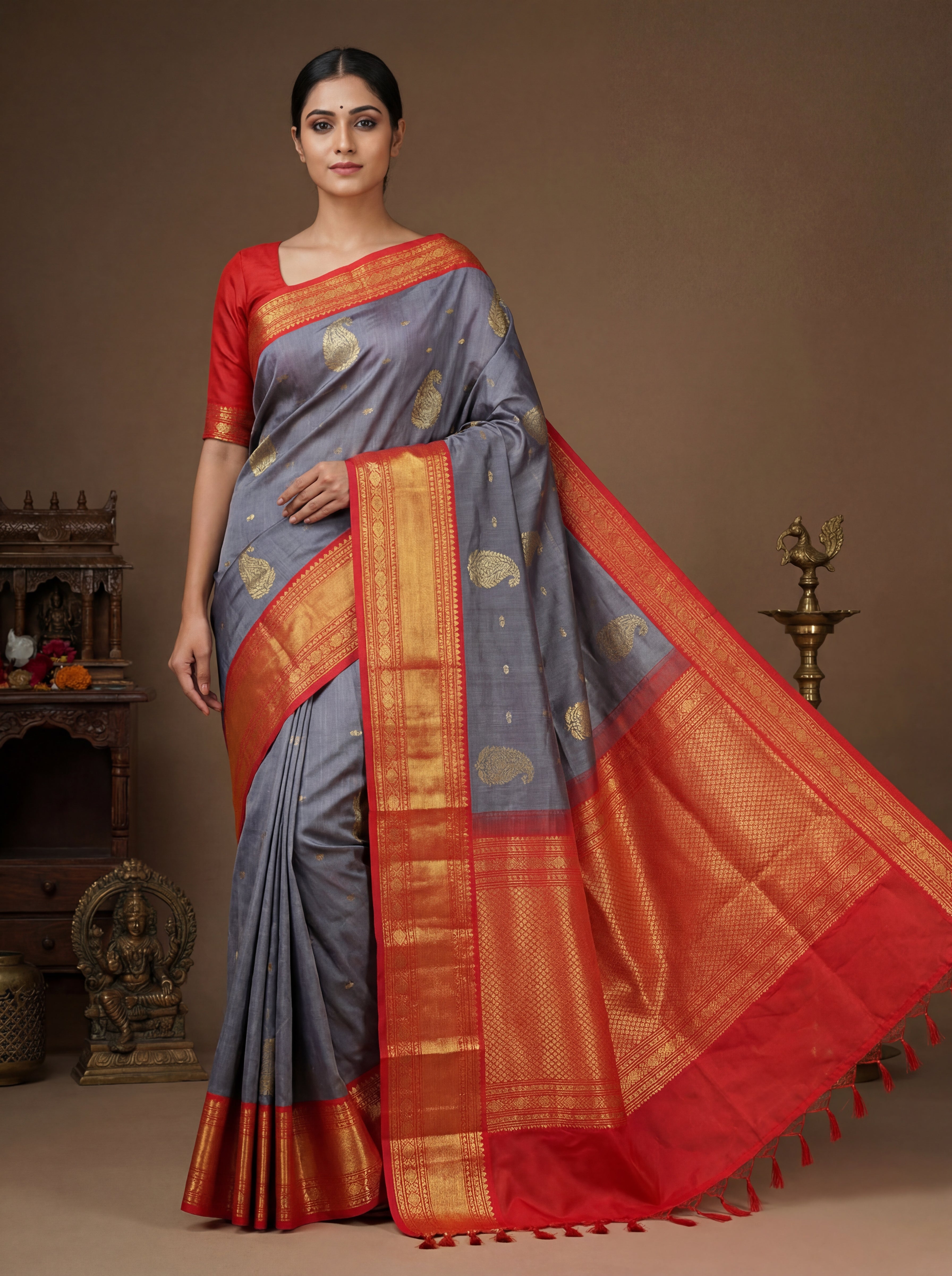 Elegant Grey Kanchi Handloom Saree
