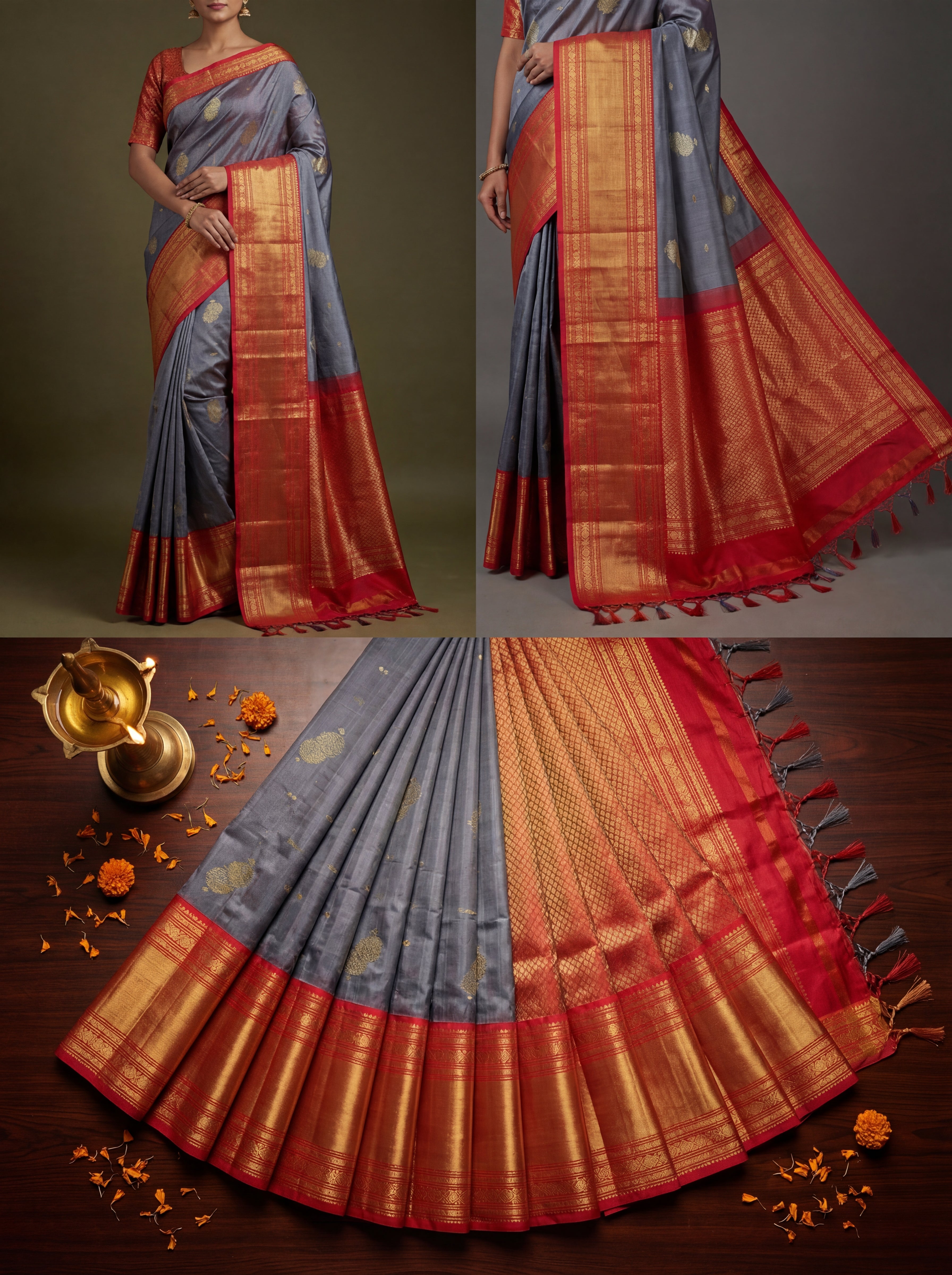 Elegant Grey Kanchi Handloom Saree