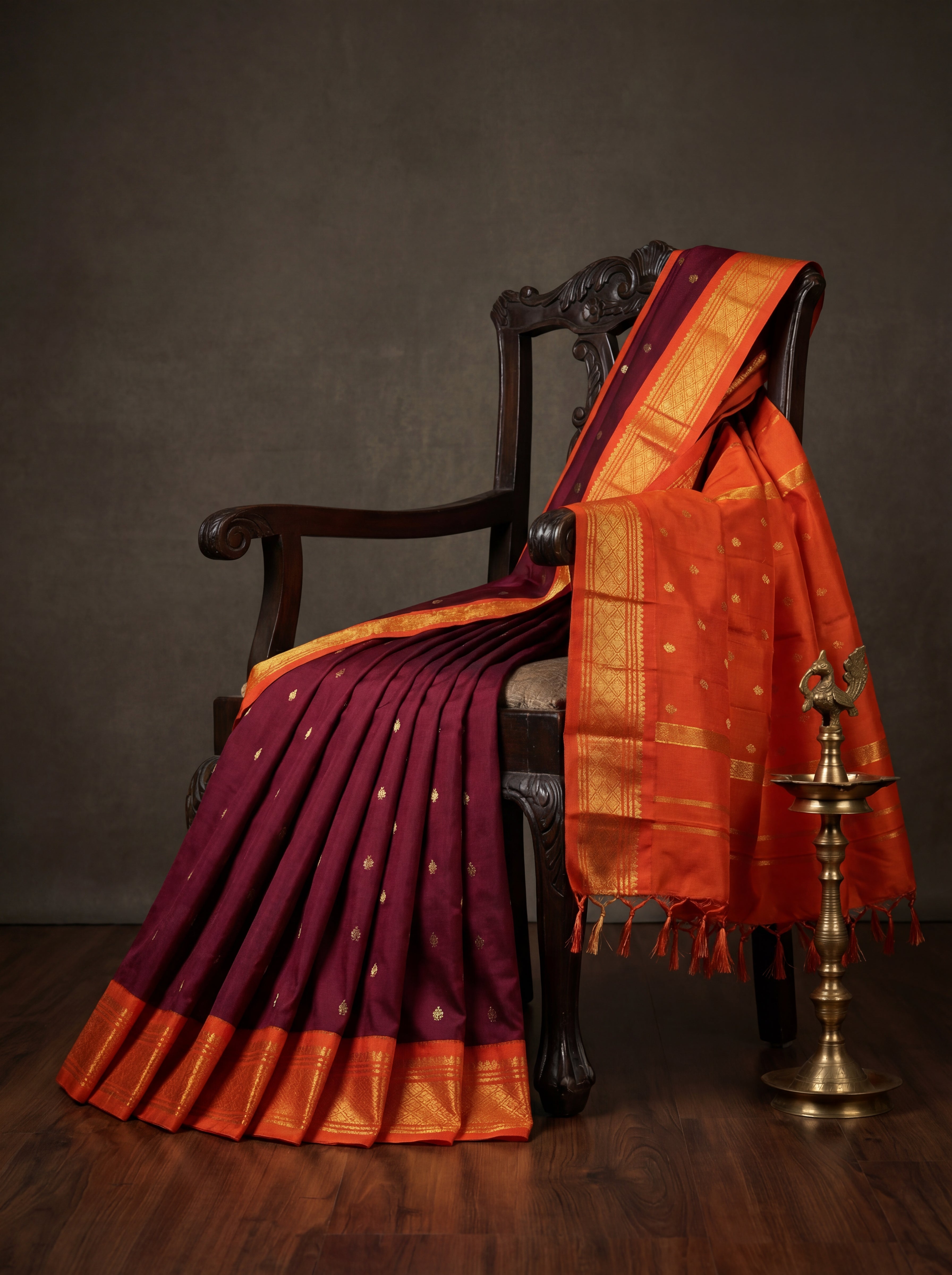 Traditional Marron Putta Saree Pure Silk