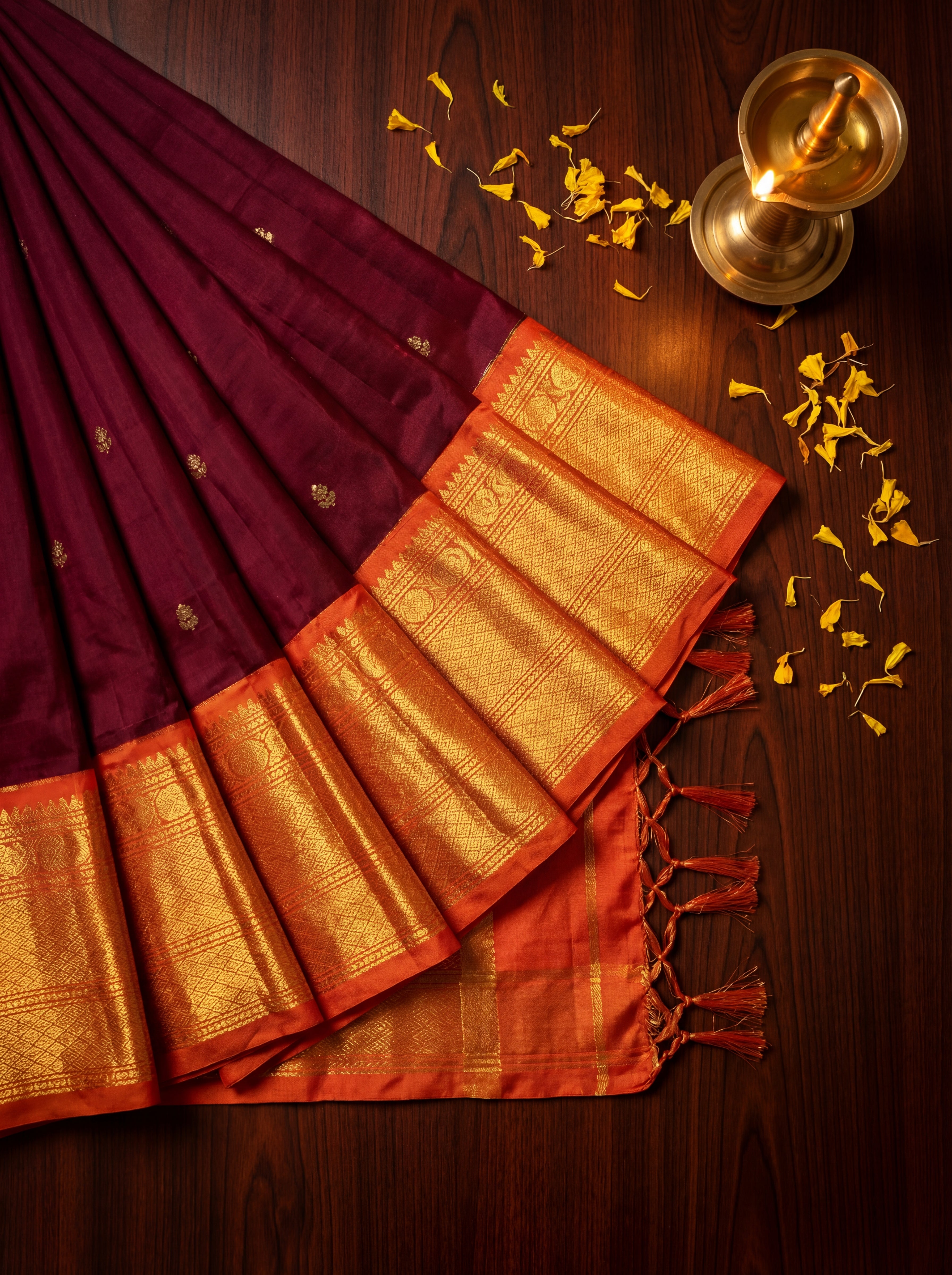 Traditional Marron Putta Saree Pure Silk