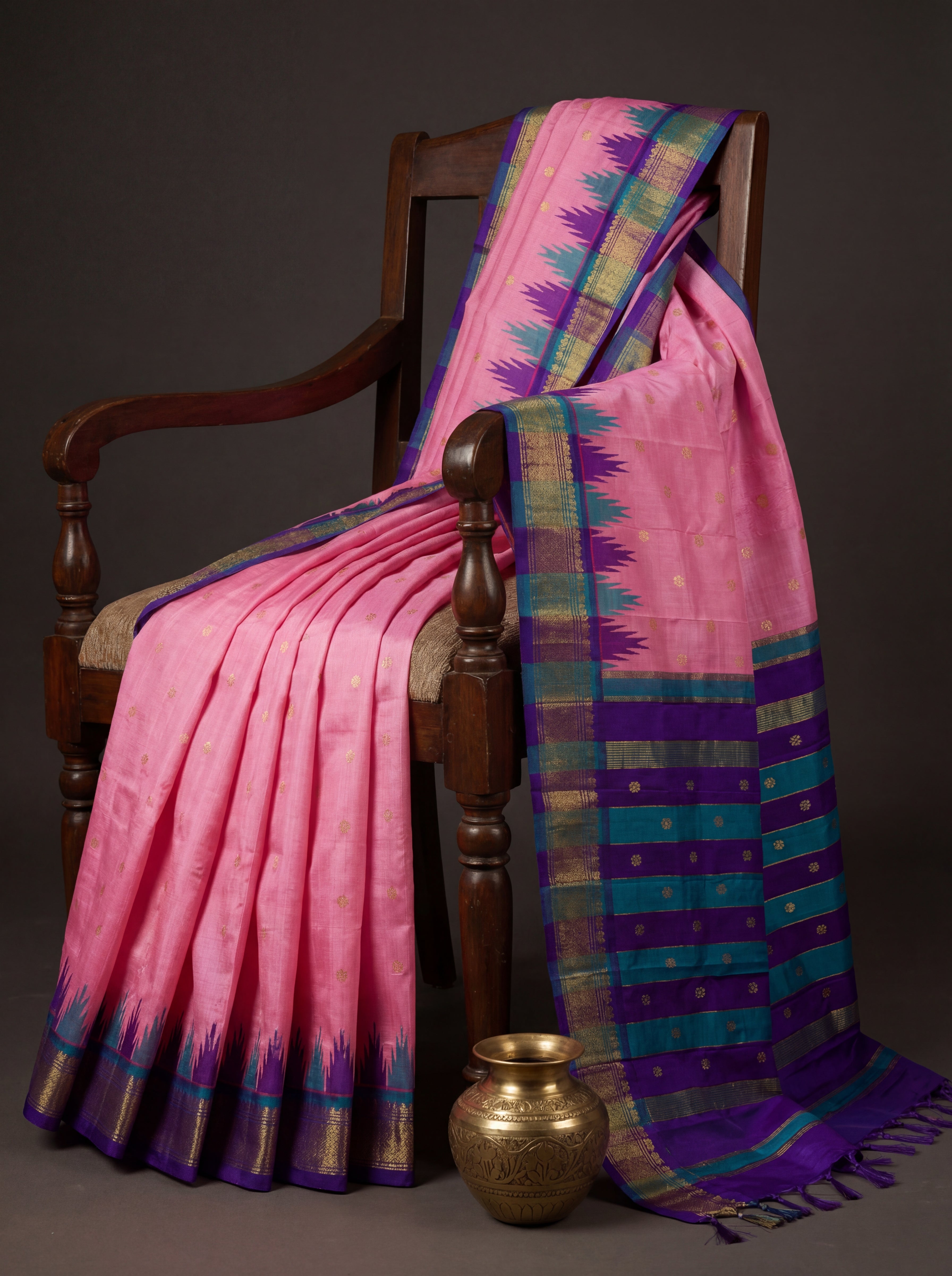 Traditional Pink Putta Saree Pure Silk
