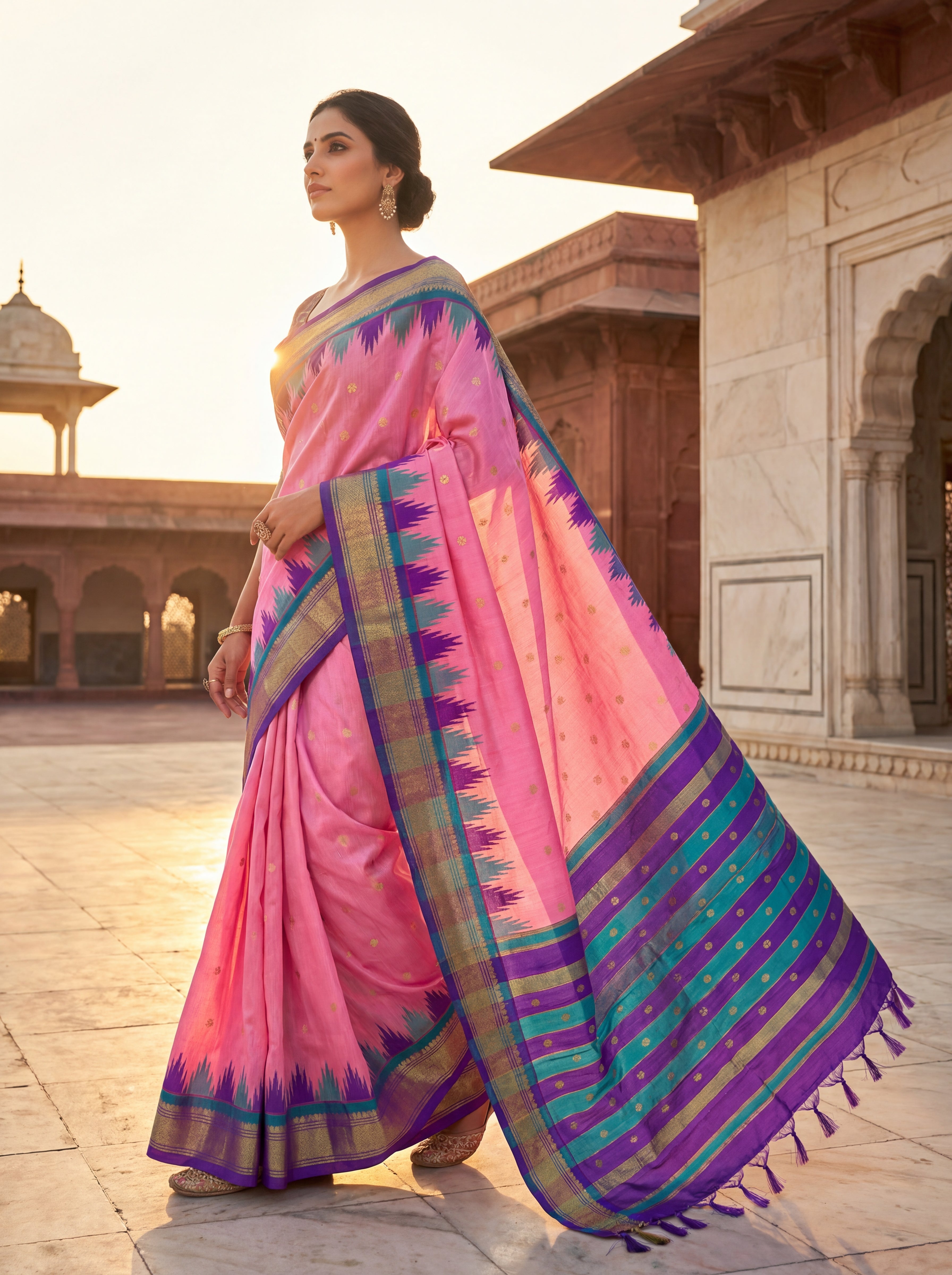 Traditional Pink Putta Saree Pure Silk