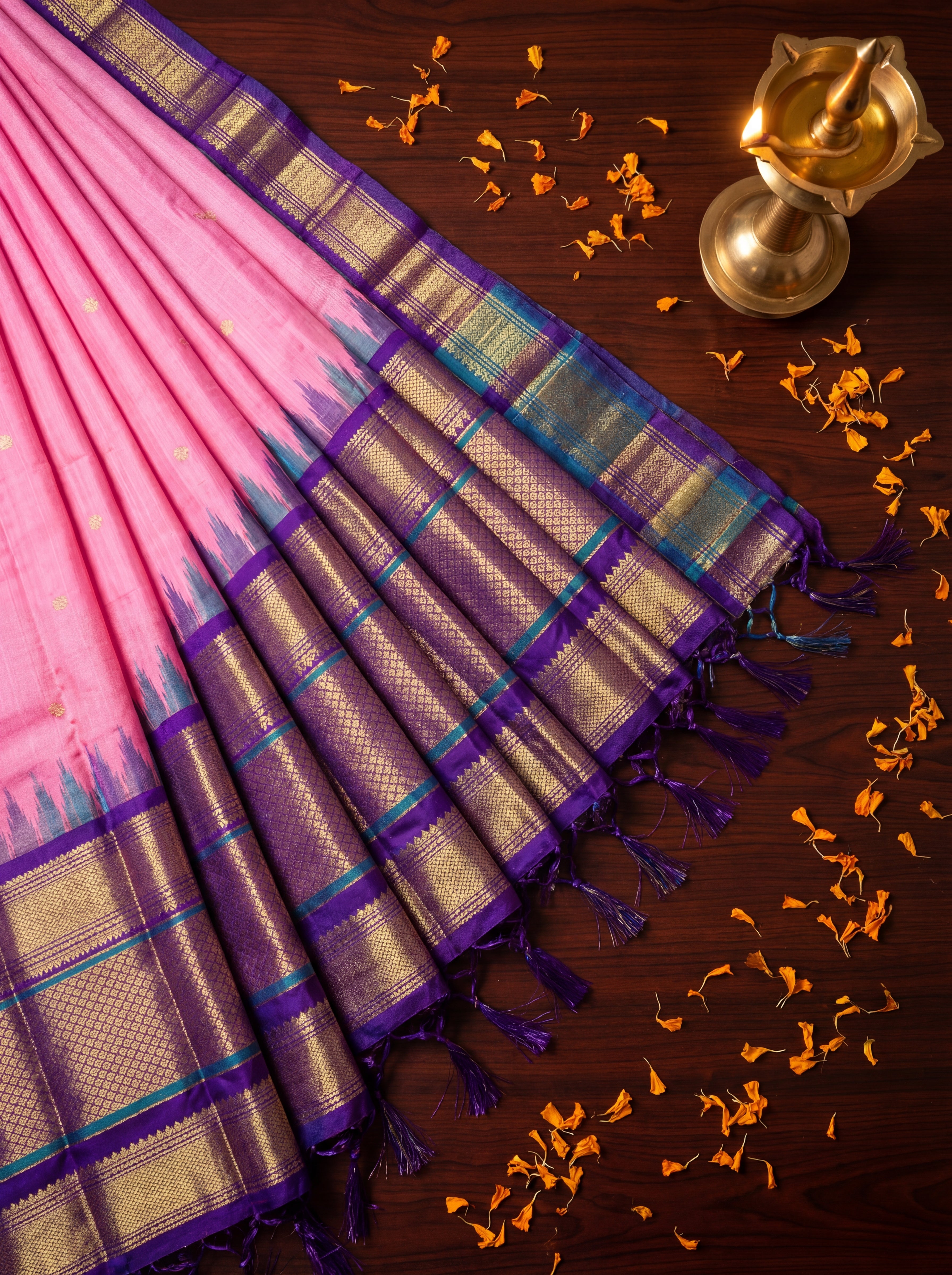 Traditional Pink Putta Saree Pure Silk