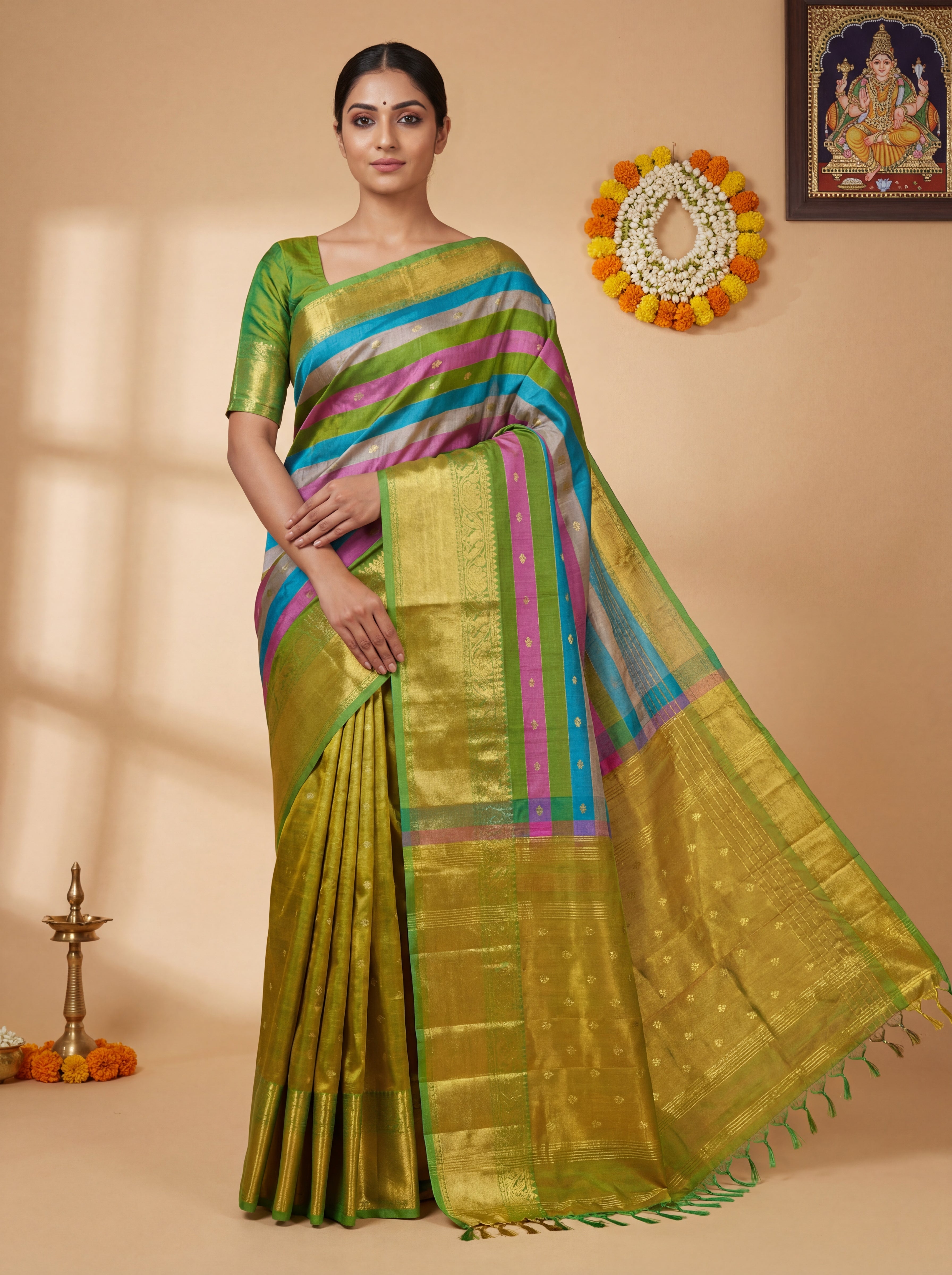Traditional Multicolor Putta Saree Pure Silk