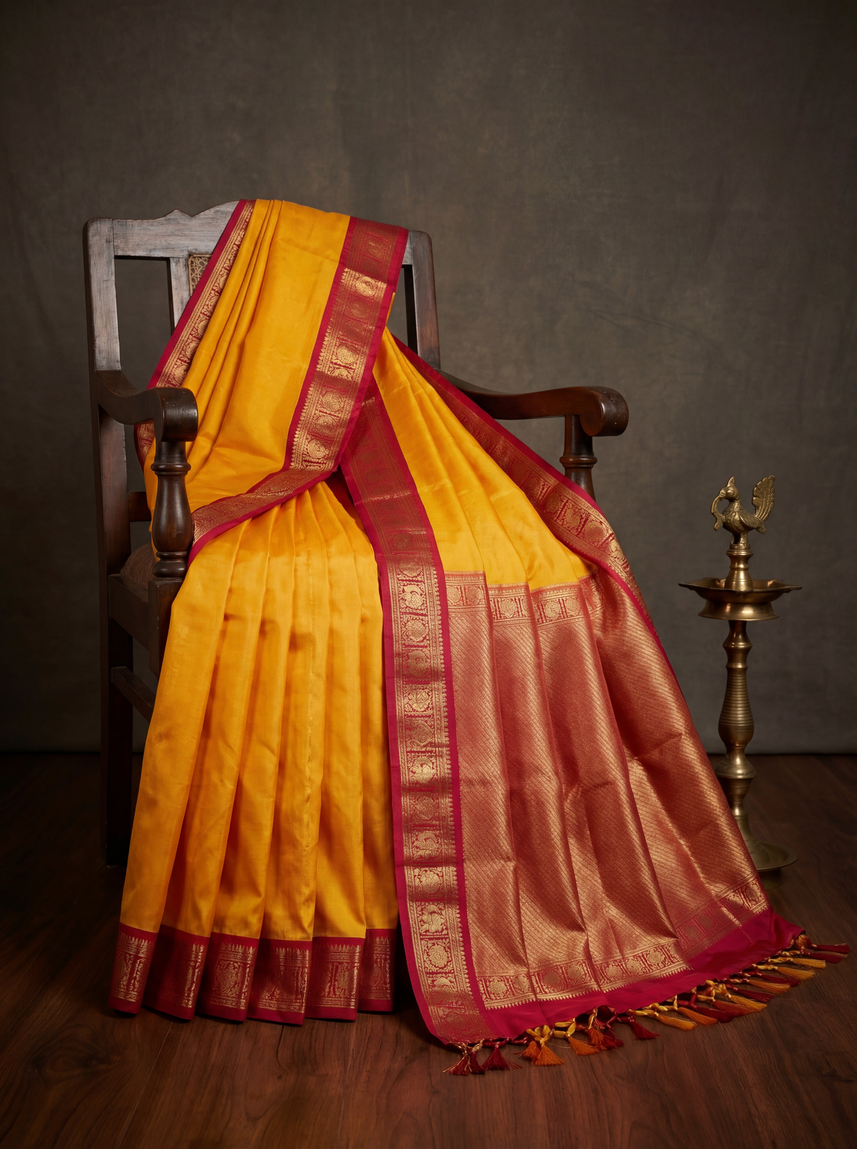 Bright Turmeric Yellow Kanchi Handloom Saree