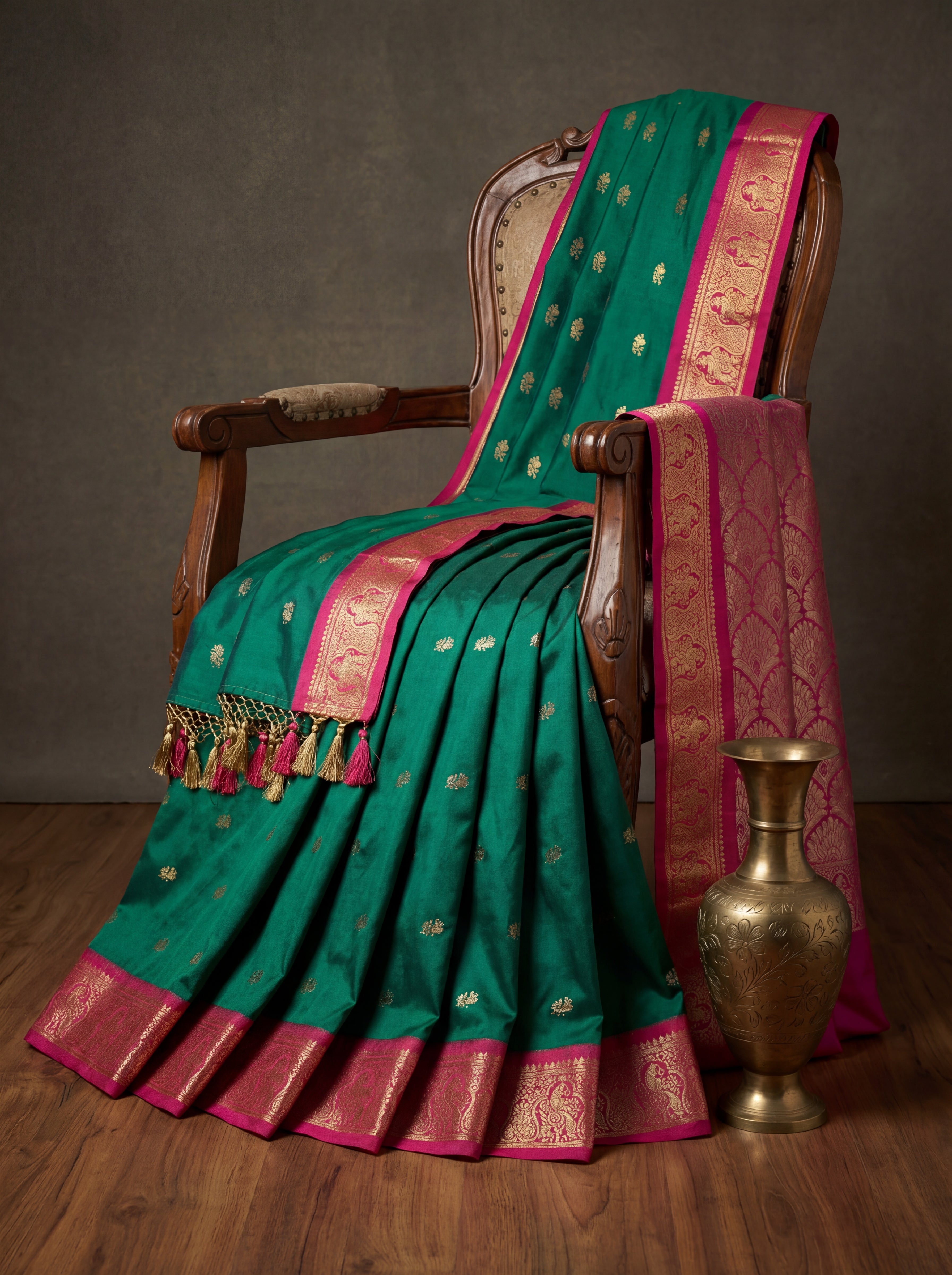 Elegant Teal Green Kanchi Handloom Saree