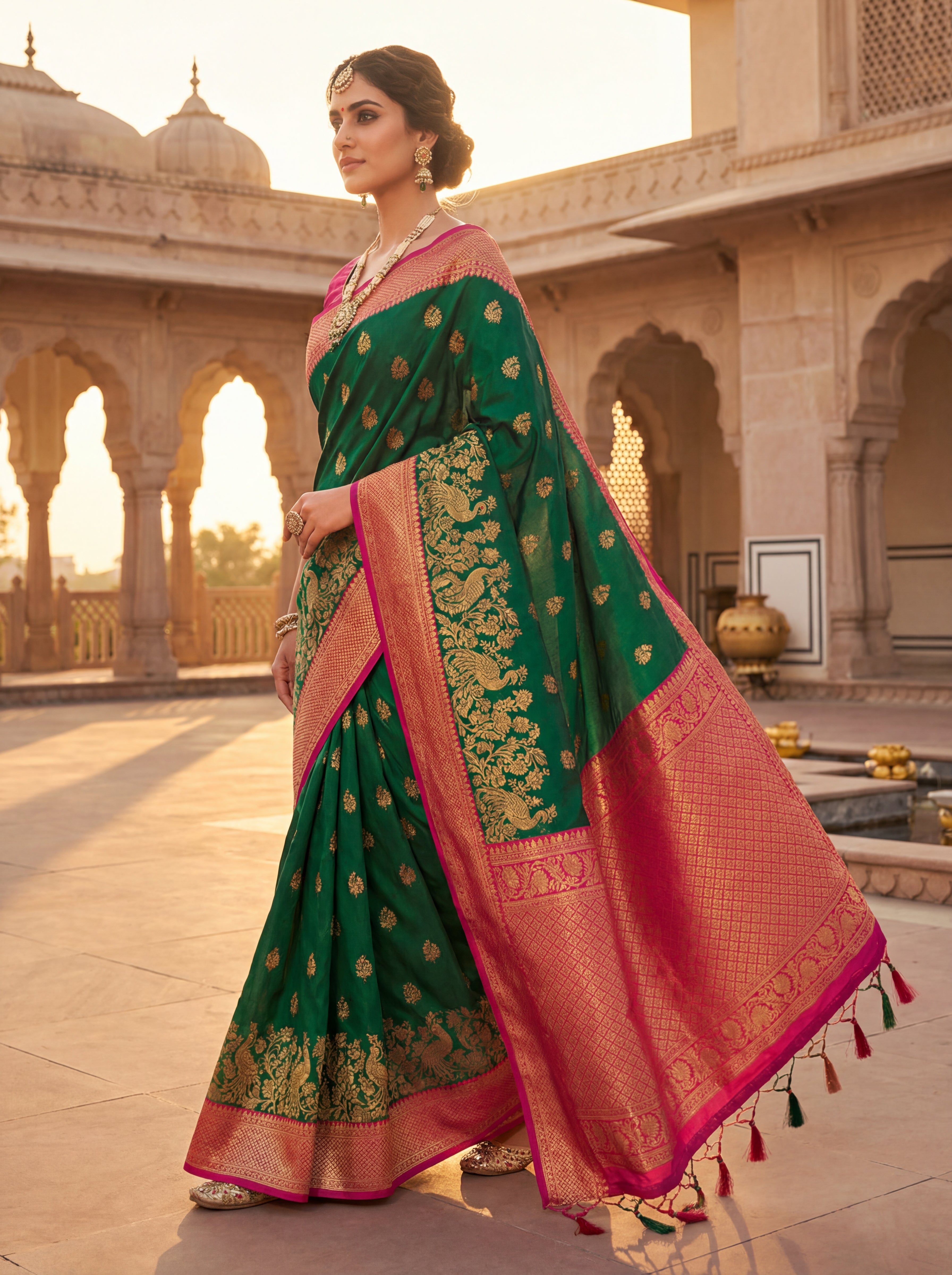 Elegant Teal Green Kanchi Handloom Saree