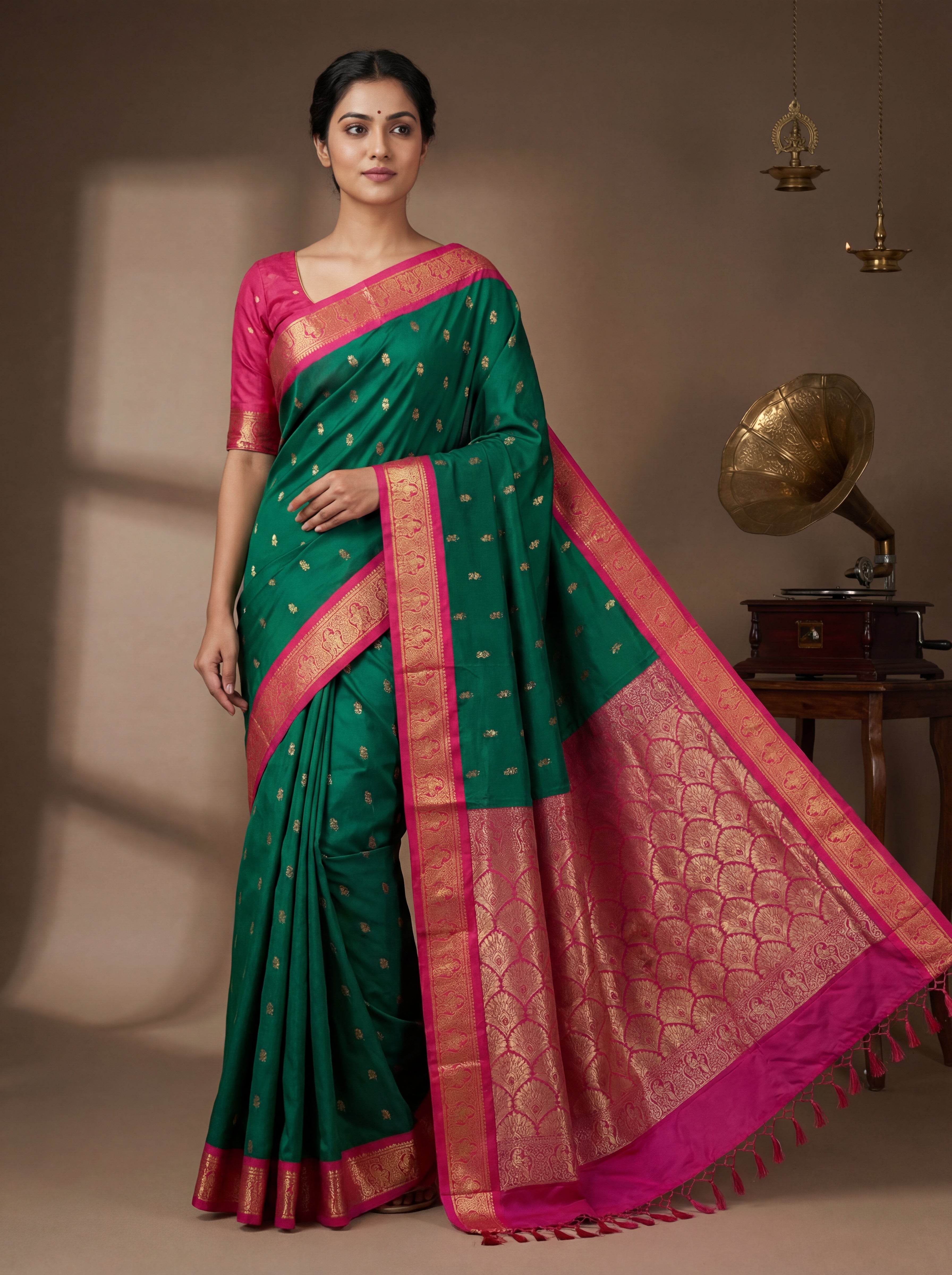 Elegant Teal Green Kanchi Handloom Saree