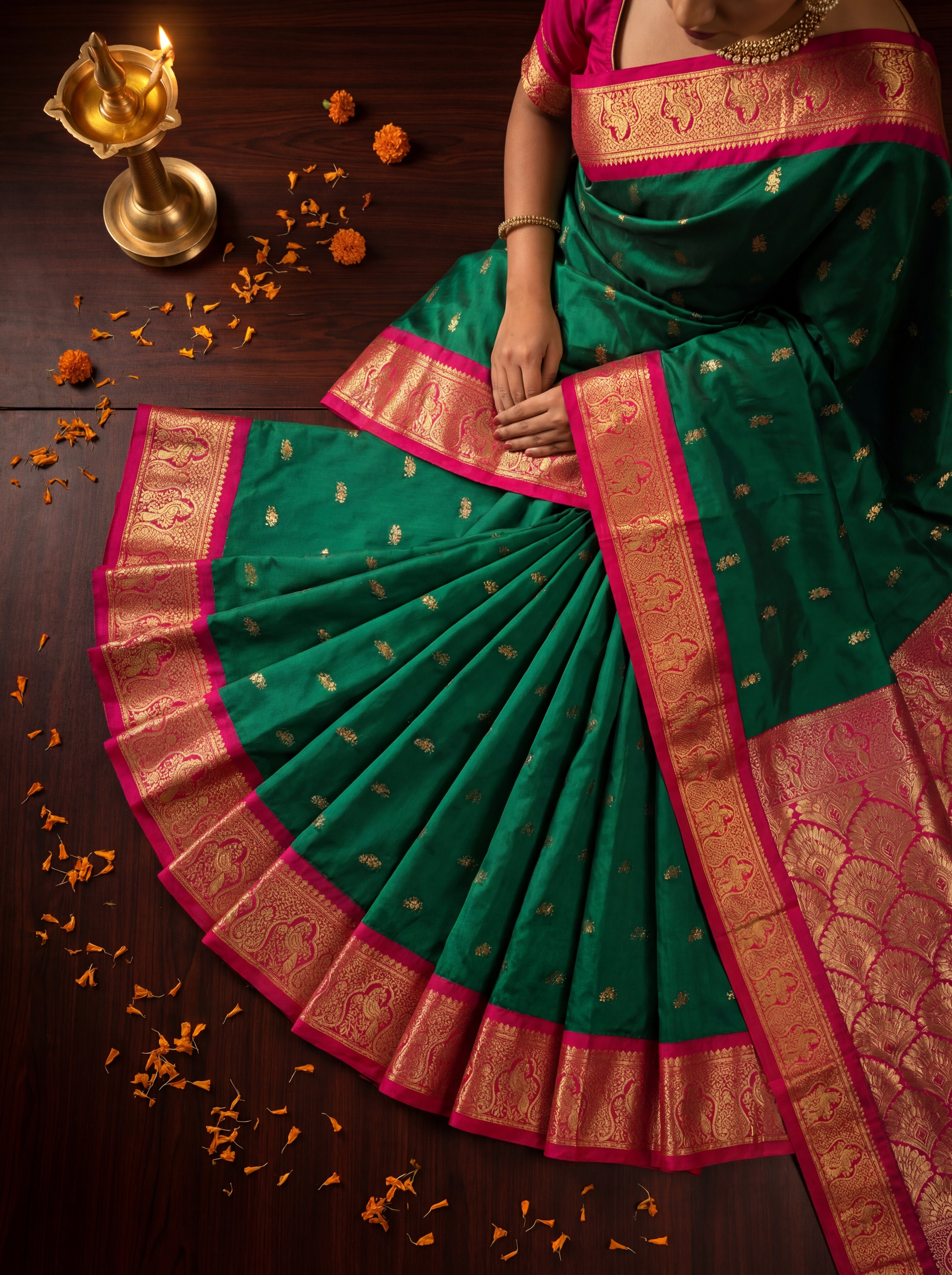 Elegant Teal Green Kanchi Handloom Saree