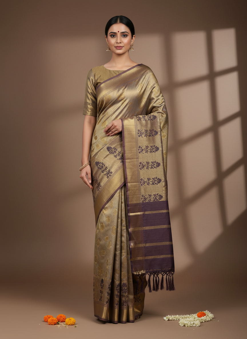 Royal Antique Gold Tissue Kanchipuram Silk Saree