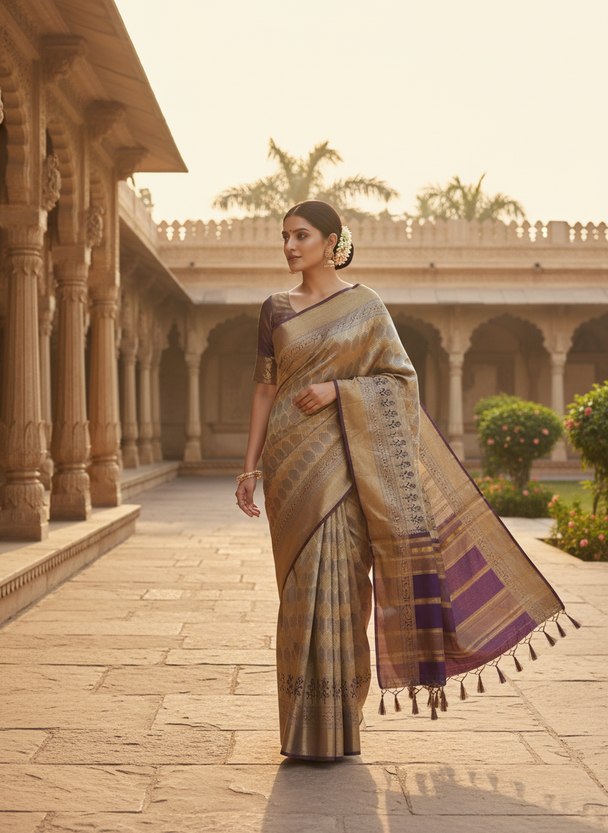 Royal Antique Gold Tissue Kanchipuram Silk Saree