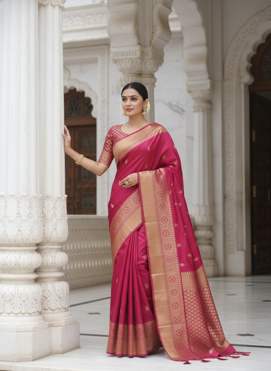 Classic Vermilion Red Traditional Kanchipuram Silk Saree