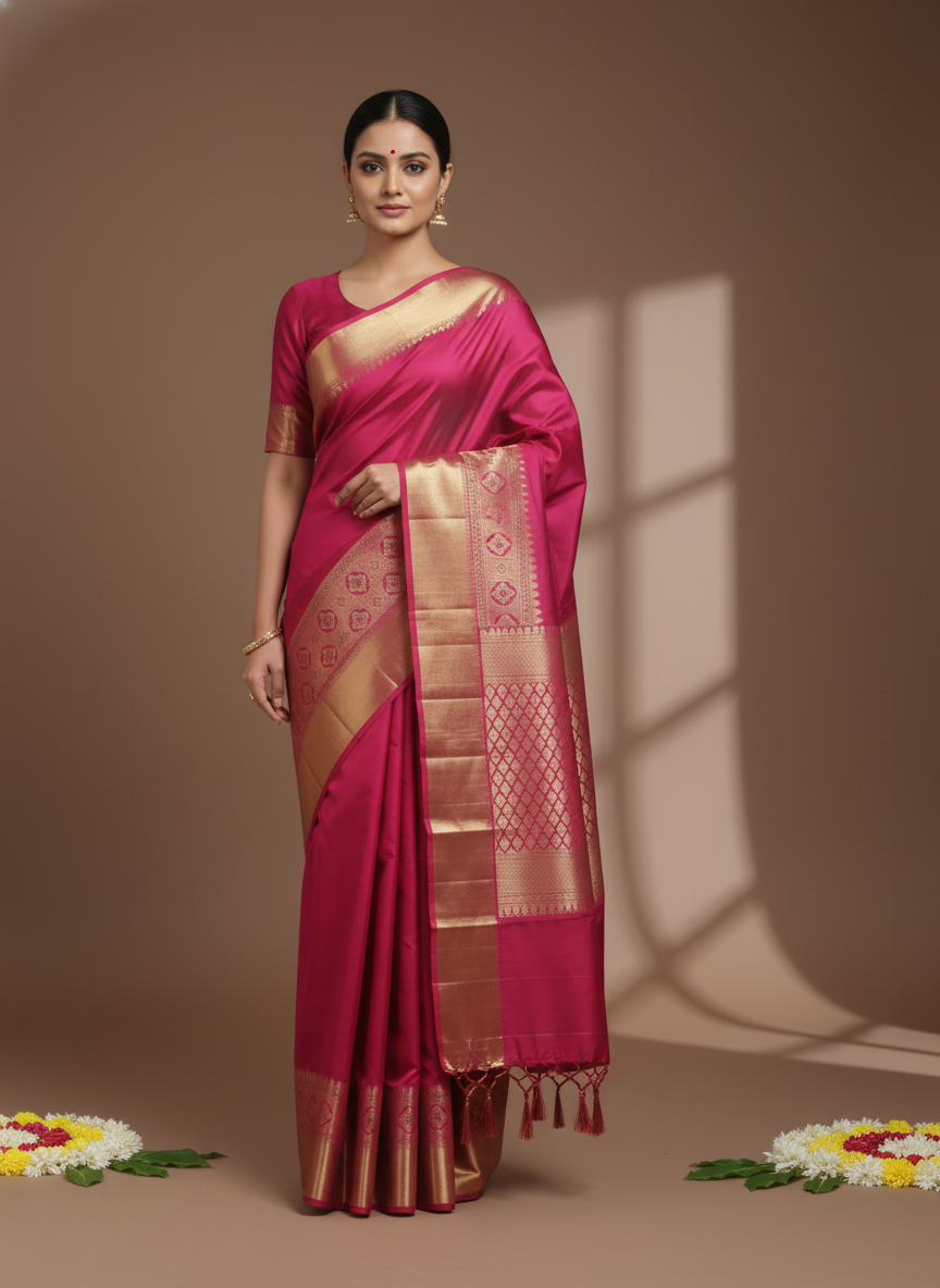 Classic Vermilion Red Traditional Kanchipuram Silk Saree