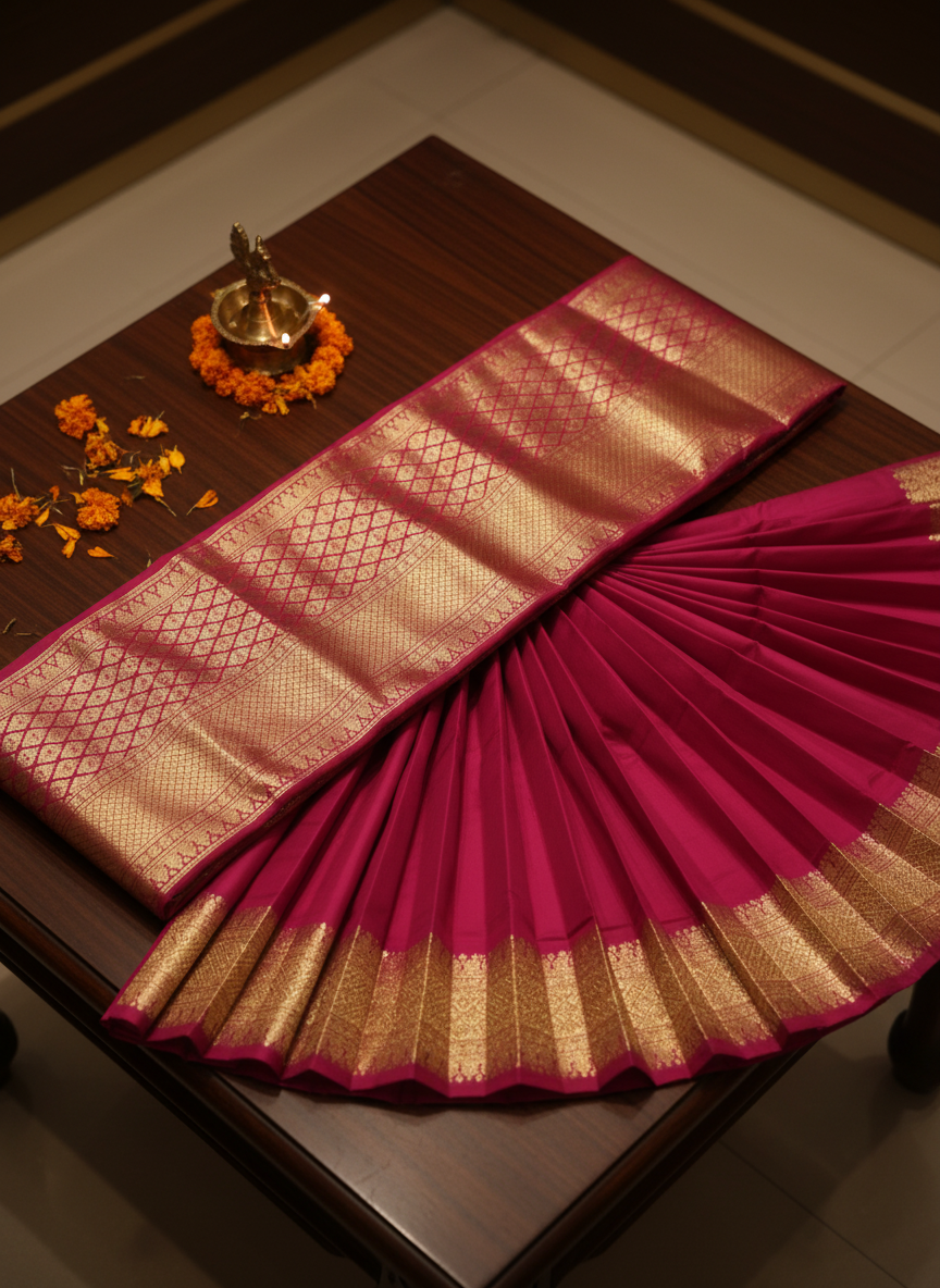 Classic Vermilion Red Traditional Kanchipuram Silk Saree