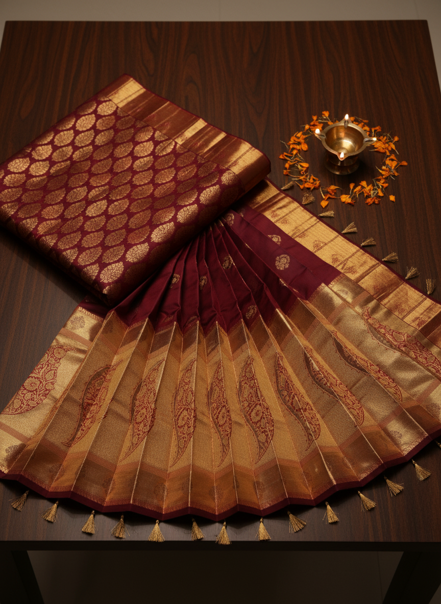 Royal Maroon Paisley Zari Kanchipuram Silk Saree